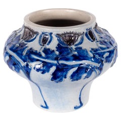 Art Nouveau vase in blue - white stoneware by August Fuchs (Amsterdam)