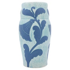 Art Nouveau Vase in Ceramics, Floral Turquoise & Blue - Scandinavian Vintage 
