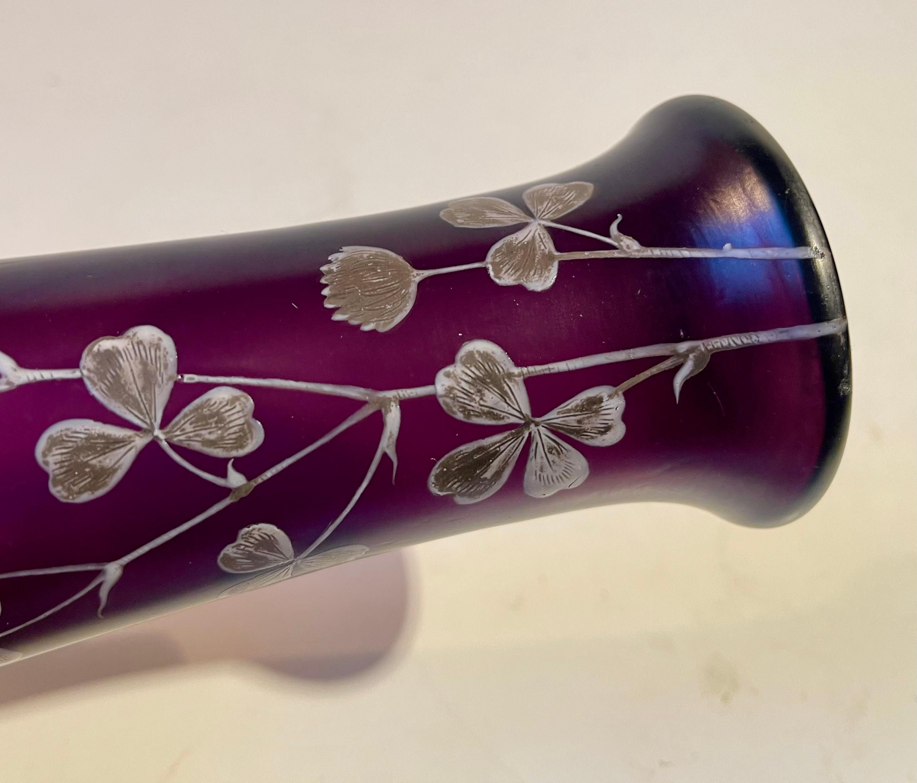 Vase Art Nouveau en verre peint à la main, Kralik Poschinger inStyle Bon état - En vente à Esbjerg, DK