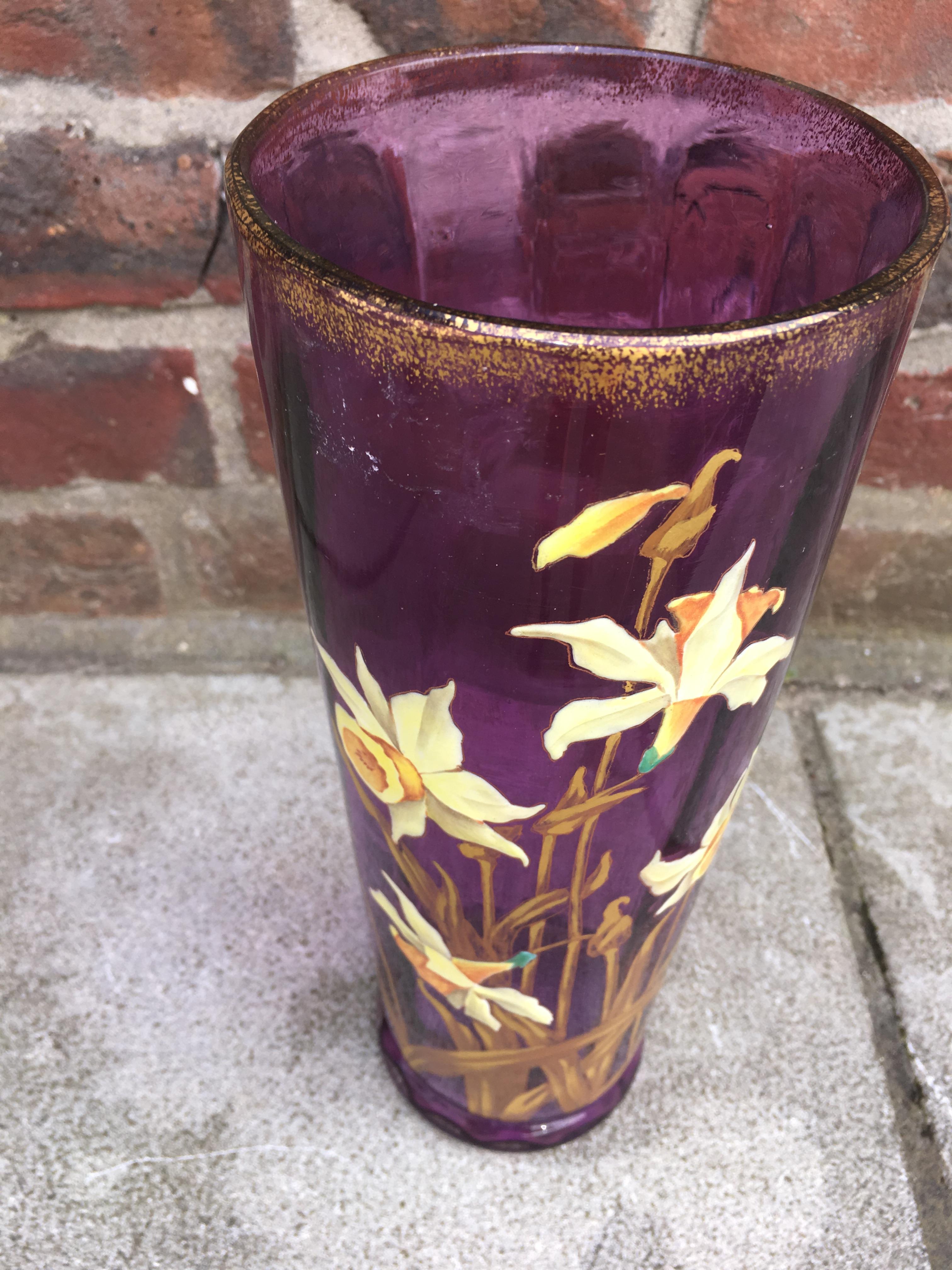 French Art Nouveau Vase in Enamelled Glass with Floral Decoration, circa 1900 For Sale