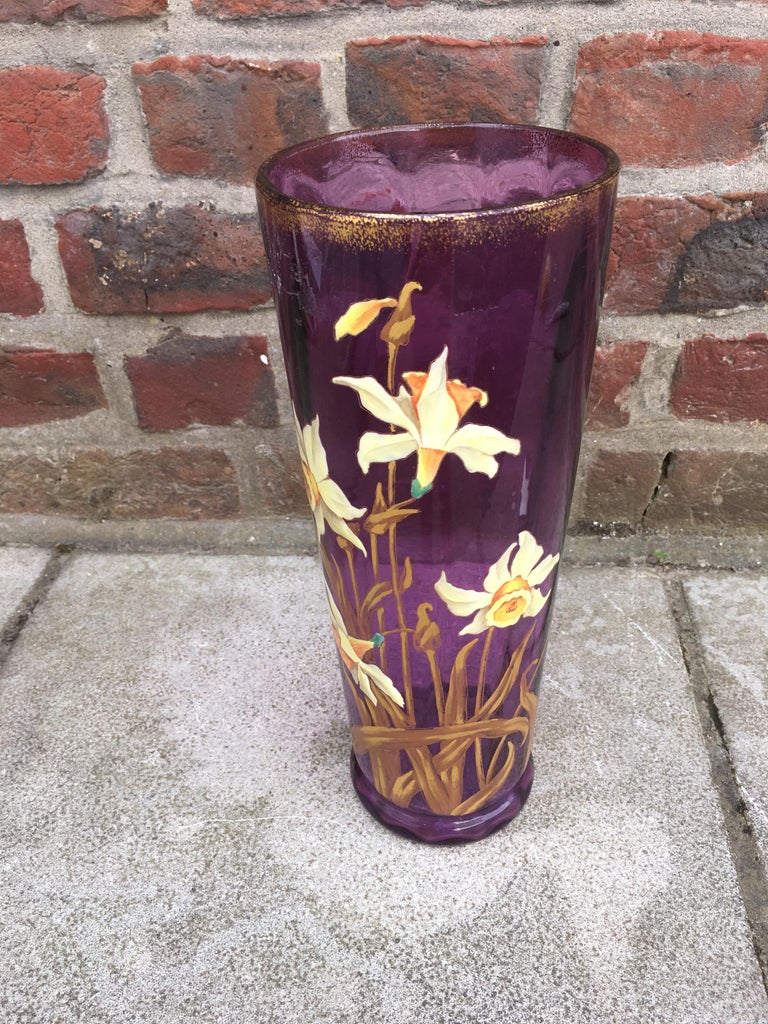 Art Nouveau Vase in Enamelled Glass with Floral Decoration, circa 1900