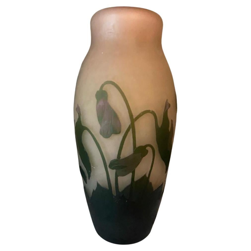 Art Nouveau Vase in Soft Pink Flowery Etched Glass by Arsall For Sale