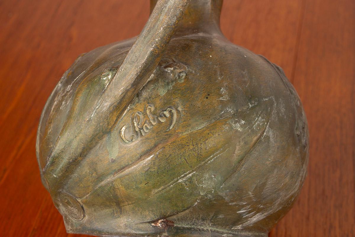 Art Nouveau vase in solid pewter with bronze patina by Louis Chalon 1910. For Sale 11