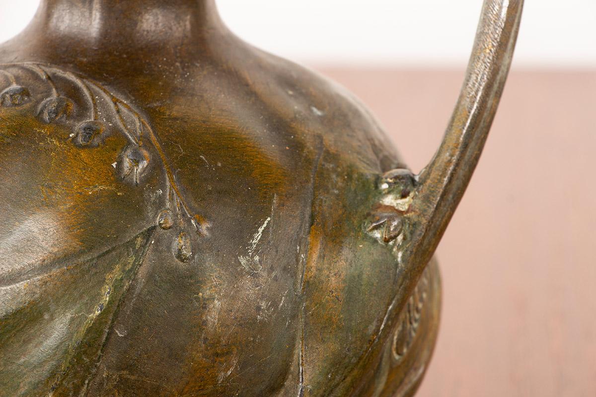 Pewter Art Nouveau vase in solid pewter with bronze patina by Louis Chalon 1910. For Sale