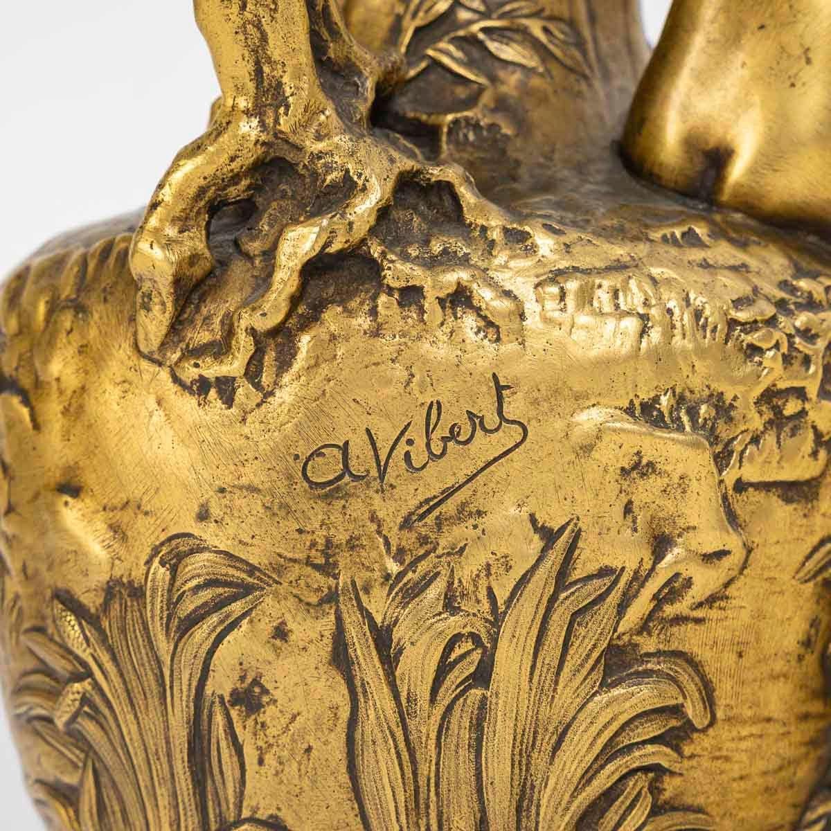 Bronze Art Nouveau Vase, Jug, Signed A, Vibert, Circa 1900. For Sale