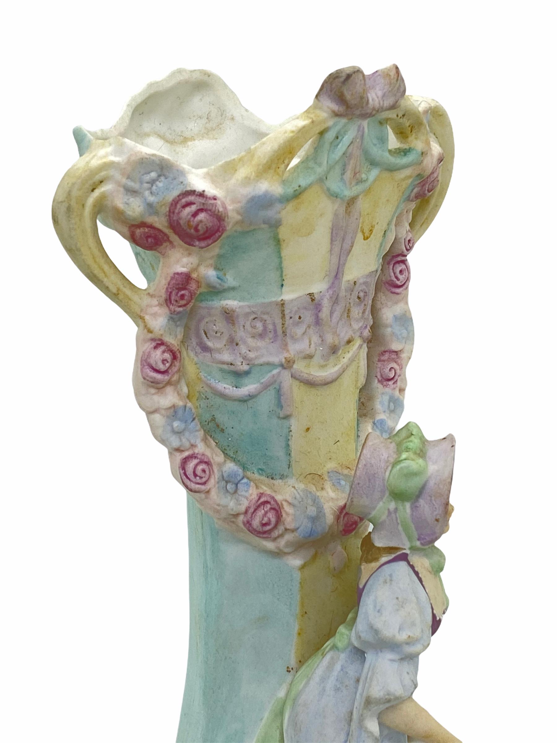 Art Nouveau Vase Noble Lady Figurine Bisque Porcelain, German, circa 1900 For Sale 4