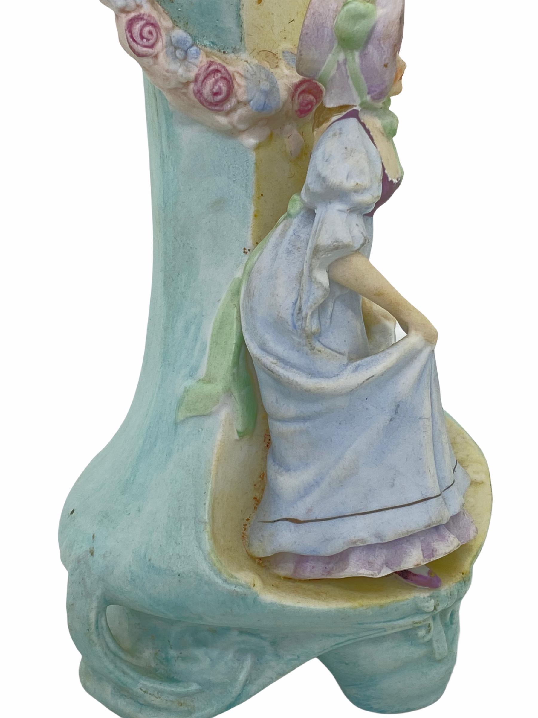 Art Nouveau Vase Noble Lady Figurine Bisque Porcelain, German, circa 1900 For Sale 5