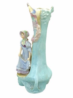 Art Nouveau Vase Noble Lady Figurine Bisque Porcelain, German, circa 1900