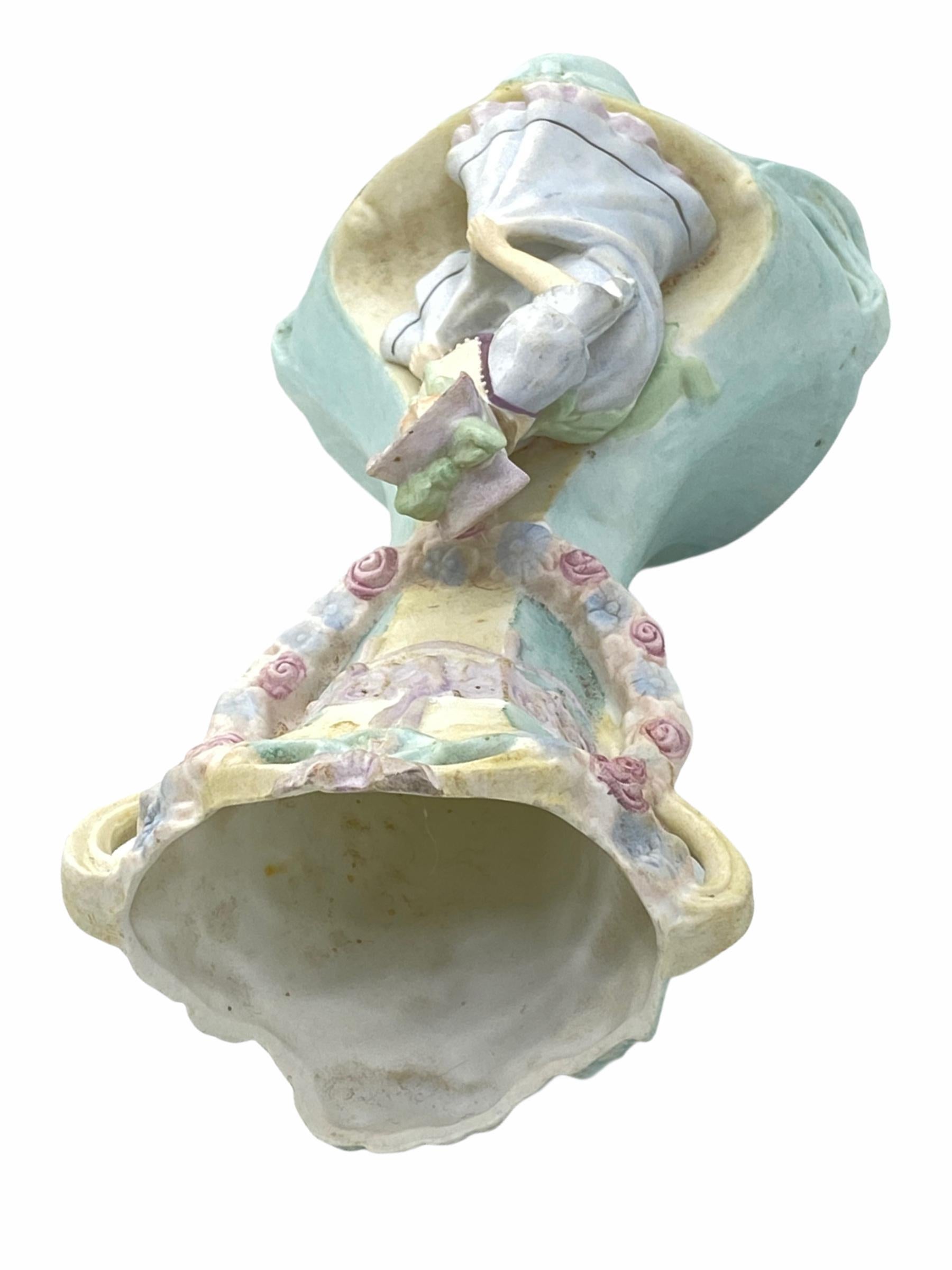 Hand-Crafted Art Nouveau Vase Noble Lady Figurine Bisque Porcelain, German, circa 1900