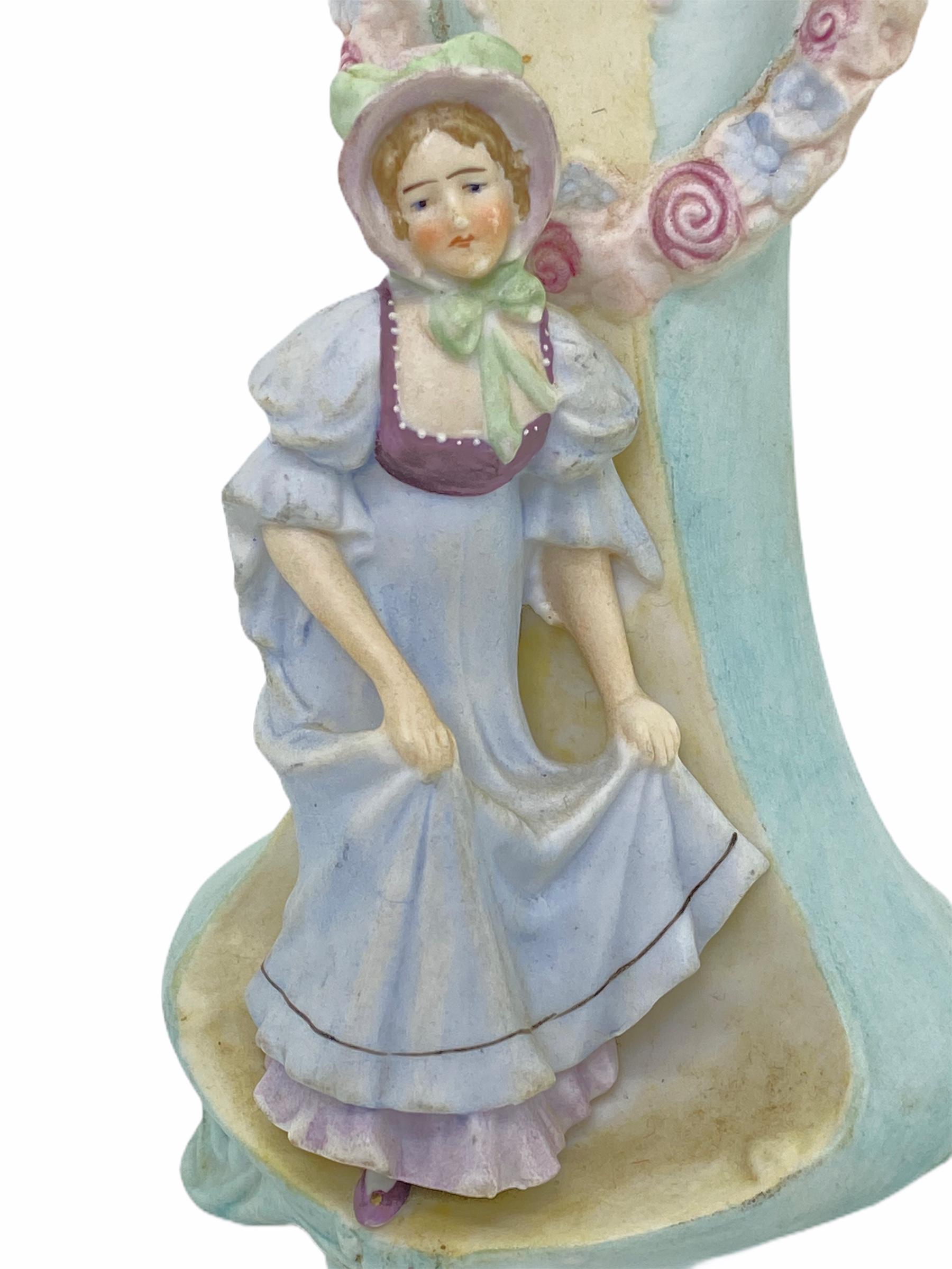 Early 20th Century Art Nouveau Vase Noble Lady Figurine Bisque Porcelain, German, circa 1900