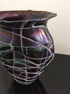 Art Nouveau Vase Pallme Koenig and Habel Aubergine and Green Iridescent Shades