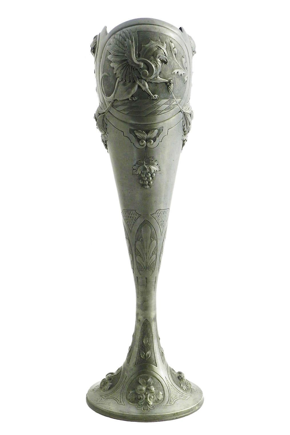 Early 20th Century Art Nouveau Vase Pewter Signed A Villien Monumental Belle Epoque, circa 1900
