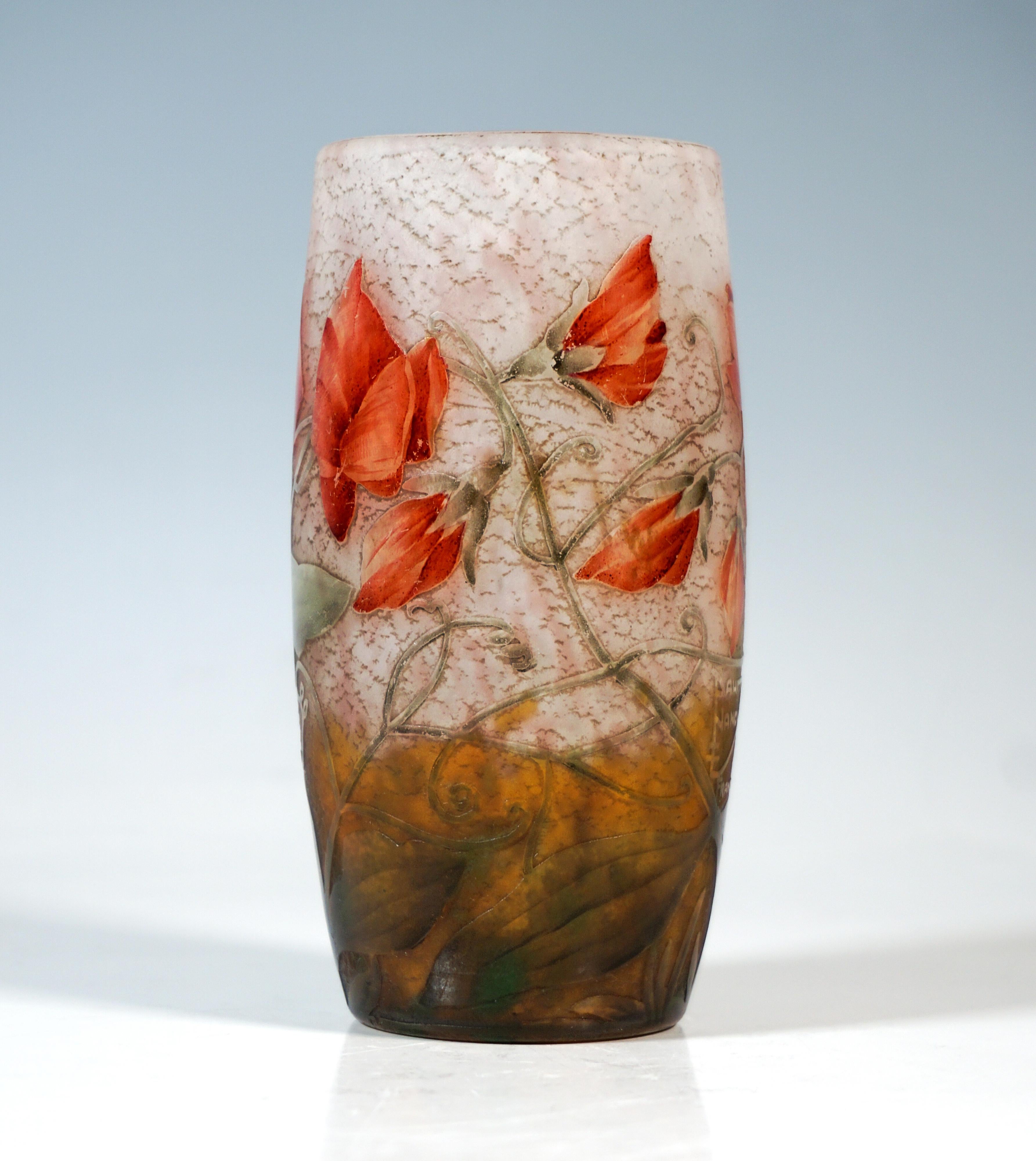 Jarrón Art Nouveau 'Pois De Senteur', Sweet Pea Decor, Daum Nancy, Francia, ca 1910 Francés en venta