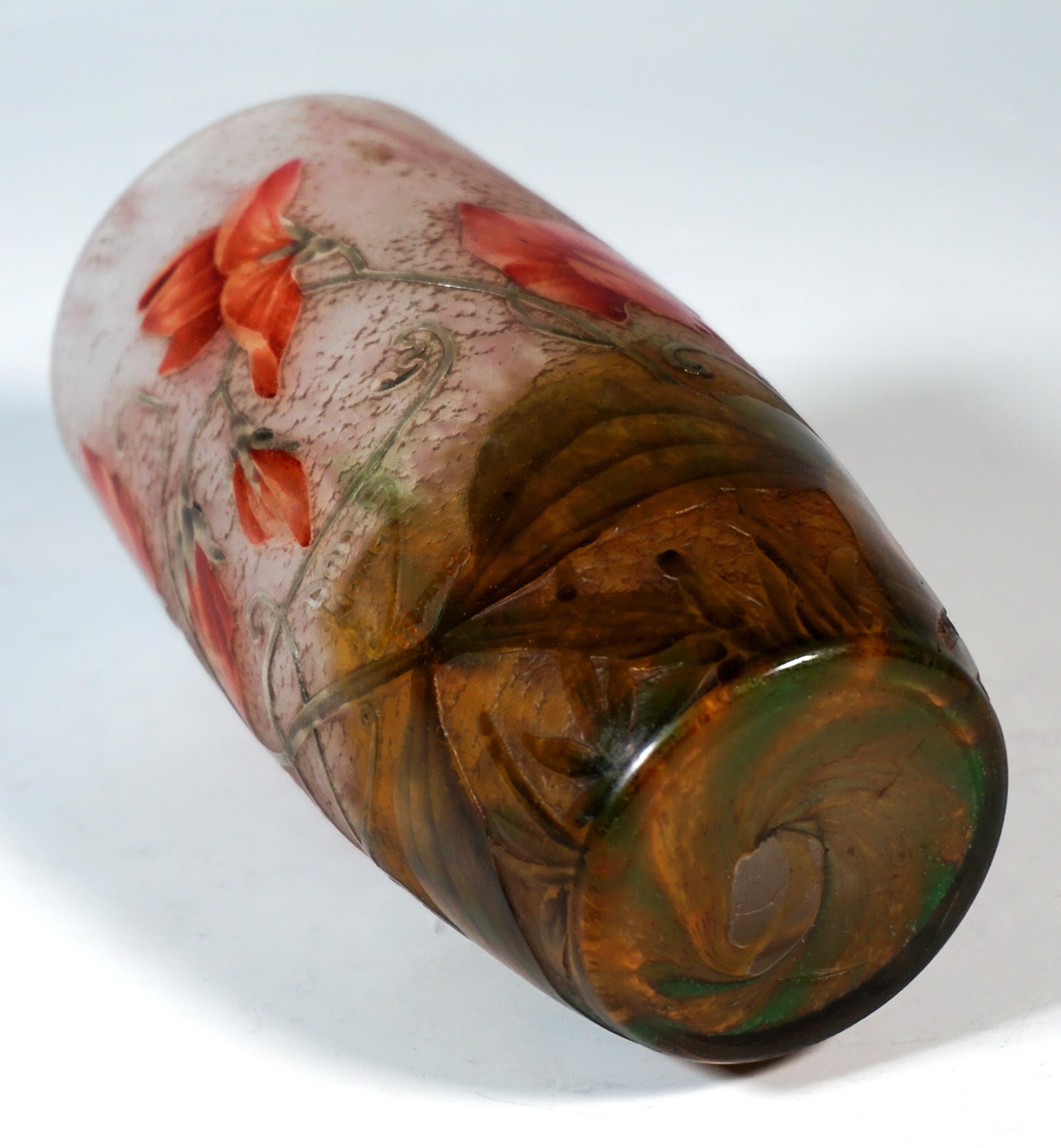 Jarrón Art Nouveau 'Pois De Senteur', Sweet Pea Decor, Daum Nancy, Francia, ca 1910 principios del siglo XX en venta