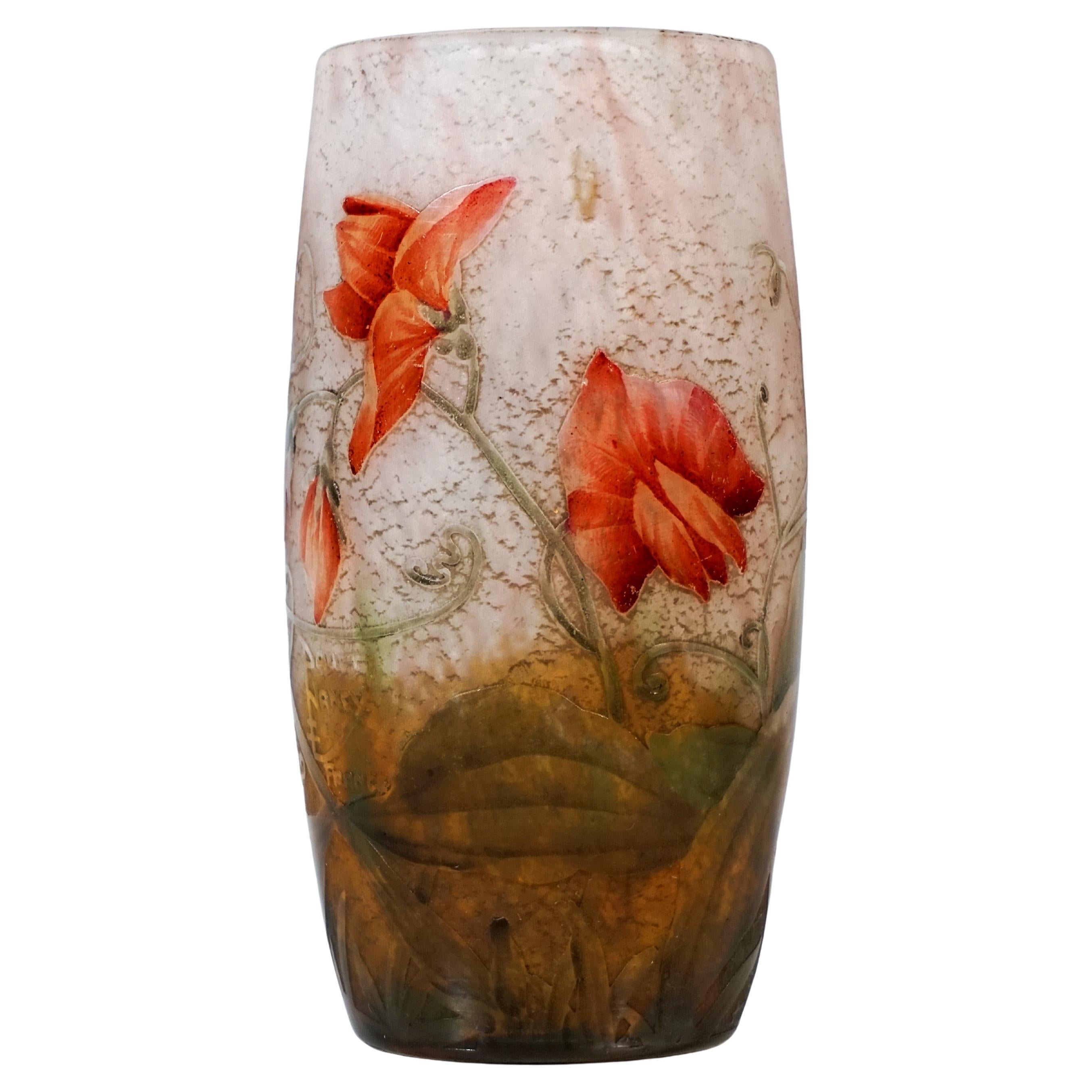 Jarrón Art Nouveau 'Pois De Senteur', Sweet Pea Decor, Daum Nancy, Francia, ca 1910 en venta