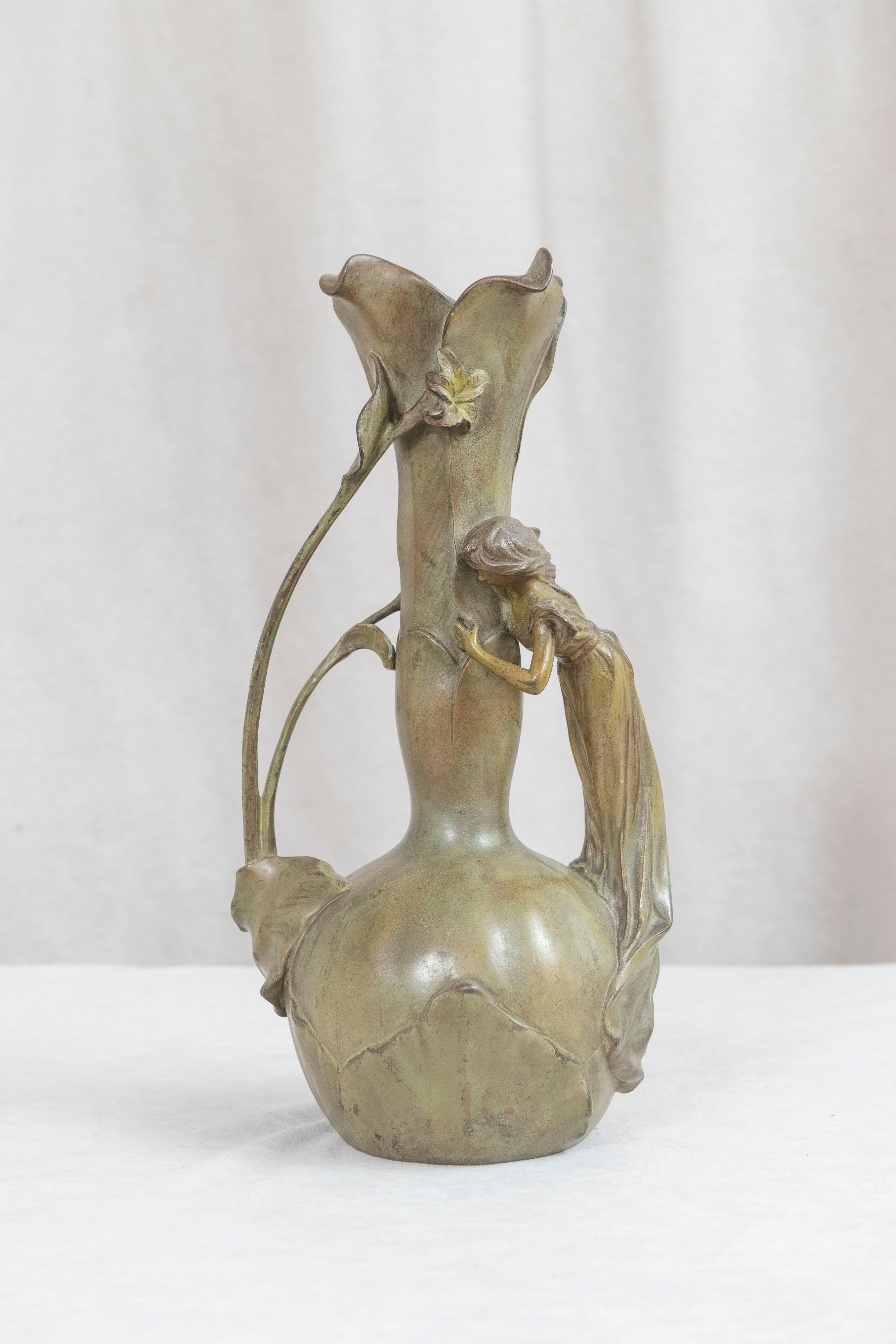 Art Nouveau Vase w/ Flowers & Maiden, French, ca. 1900 1