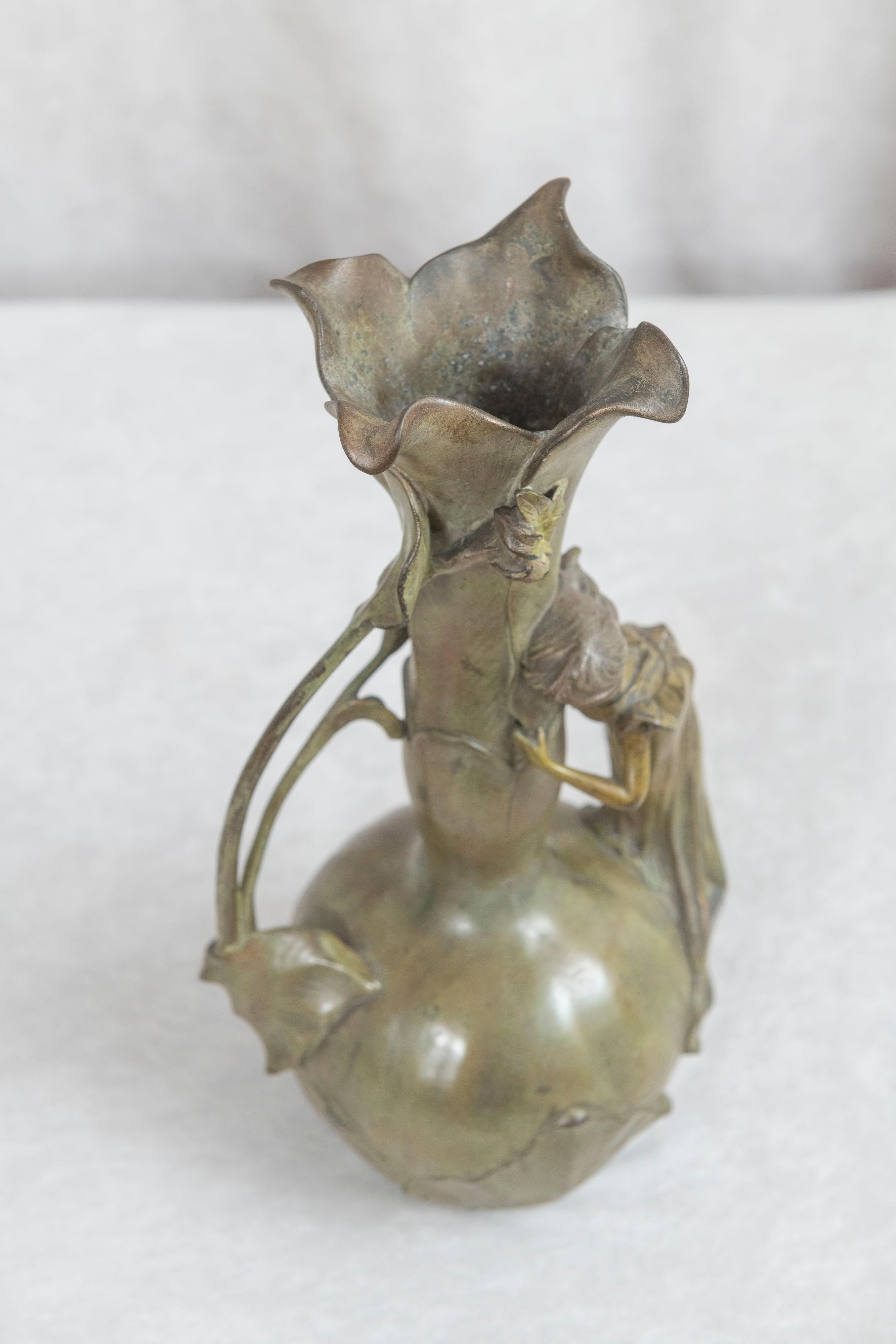 Art Nouveau Vase w/ Flowers & Maiden, French, ca. 1900 3