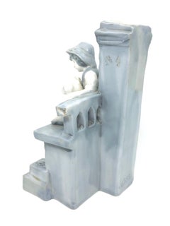Art Nouveau Vase with Boy on Bench with Dog and Duck, circa 1900