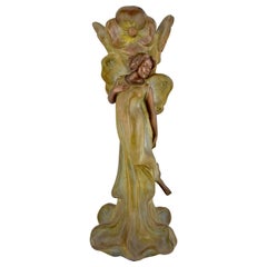 Antique Art Nouveau Vase with Butterfly Lady and Flowers Bobbias, France, 1900