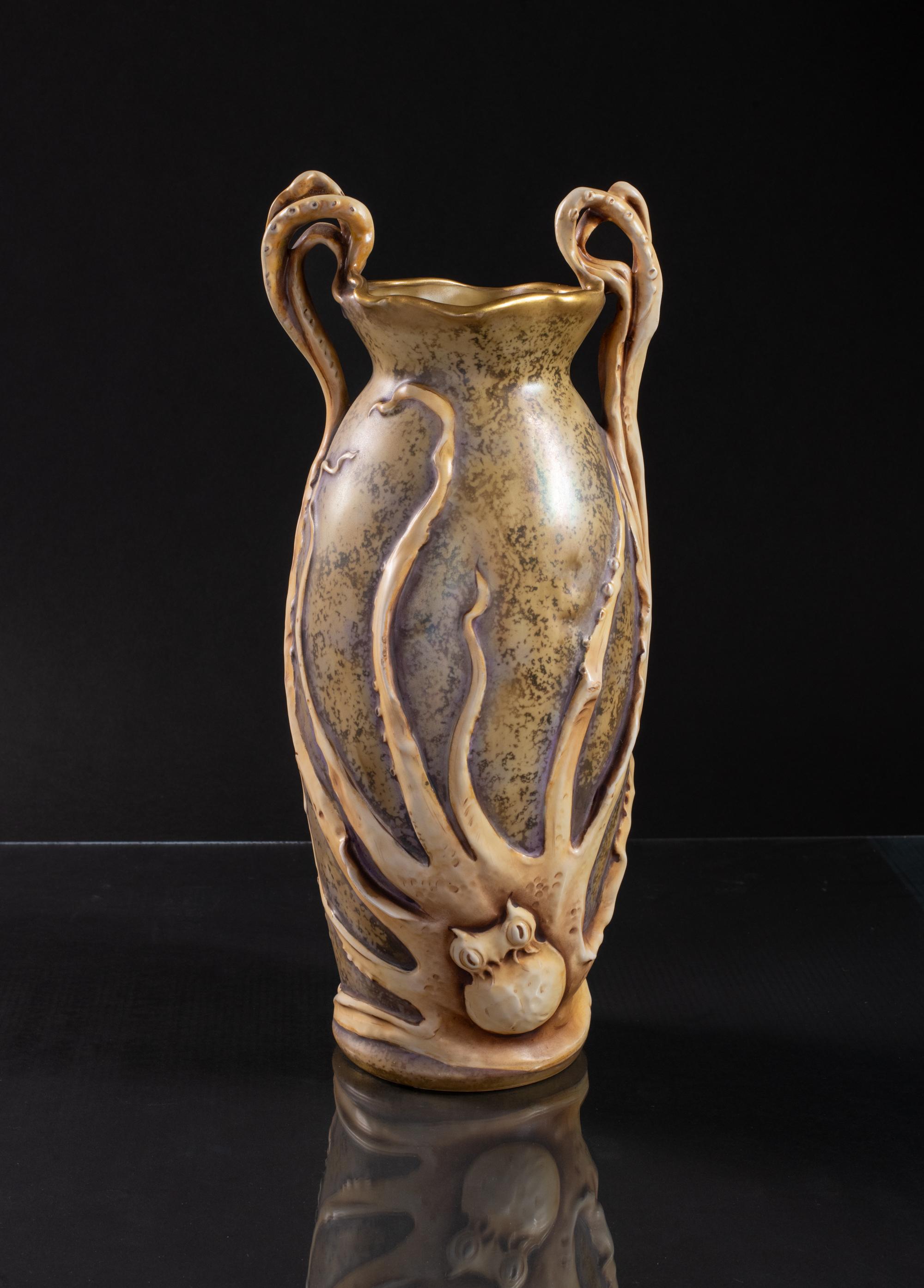 Art Nouveau Vase with Cuttlefish & Hermit Crab by RStK Amphora For Sale 4
