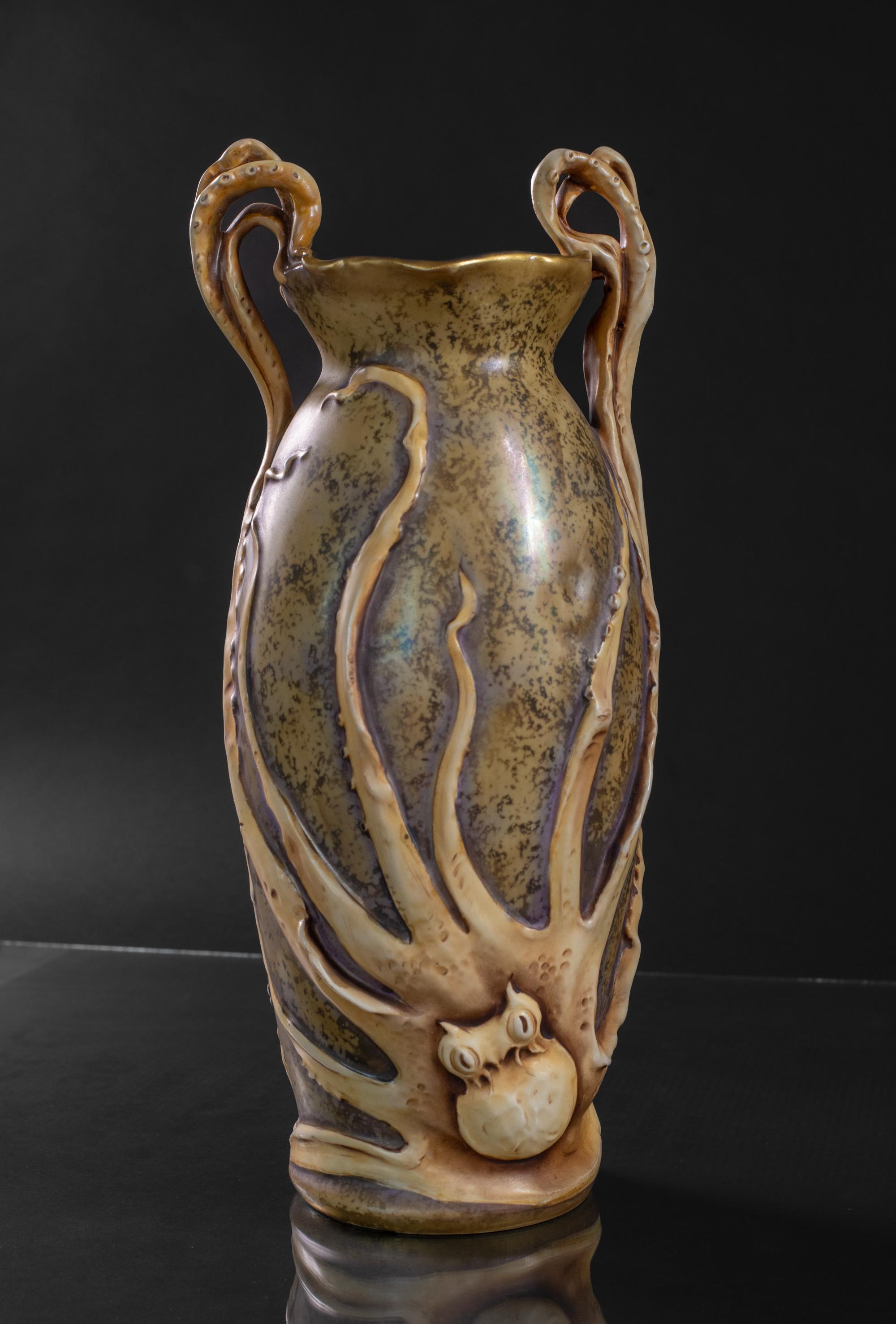 Art Nouveau Vase with Cuttlefish & Hermit Crab by RStK Amphora For Sale 5