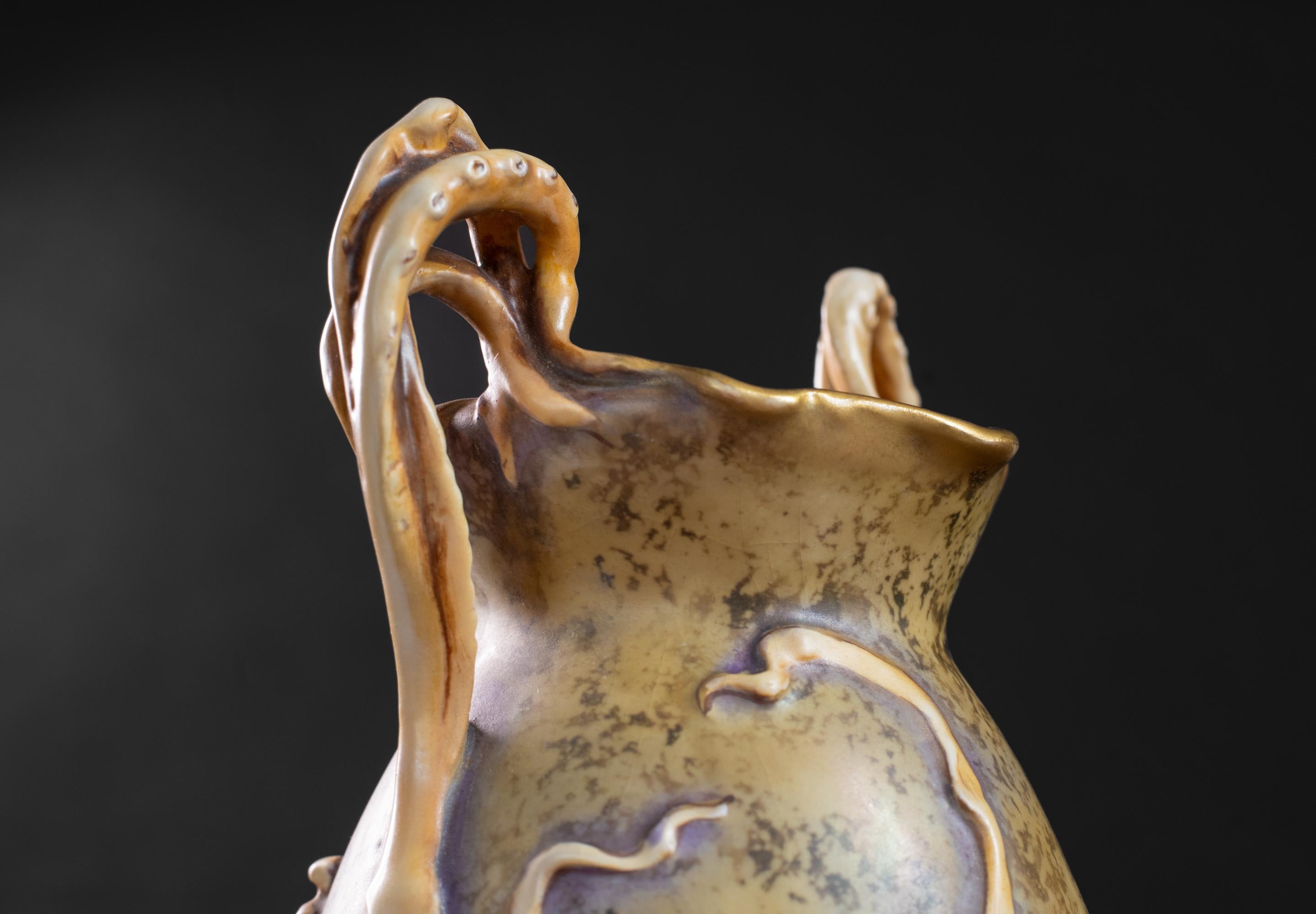 Art Nouveau Vase with Cuttlefish & Hermit Crab by RStK Amphora For Sale 7