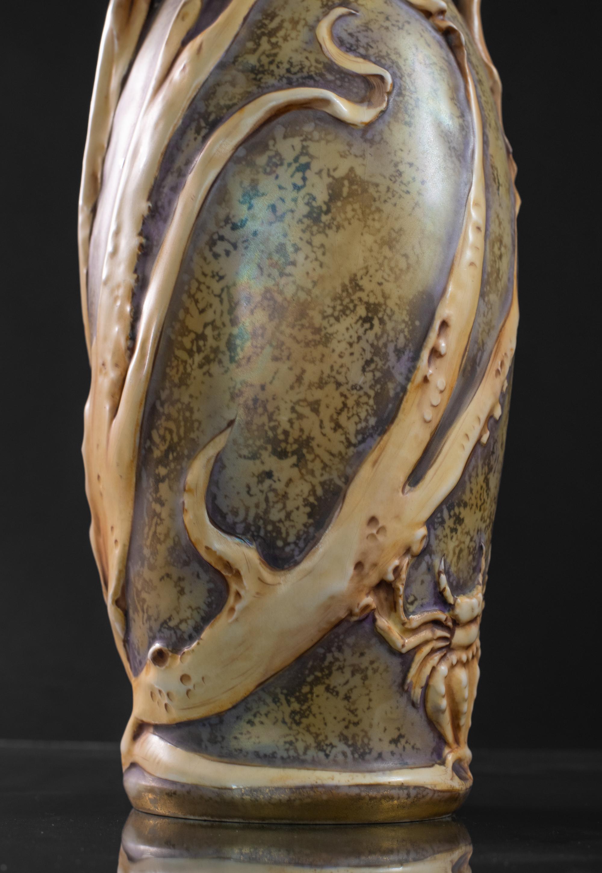 Art Nouveau Vase with Cuttlefish & Hermit Crab by RStK Amphora For Sale 9