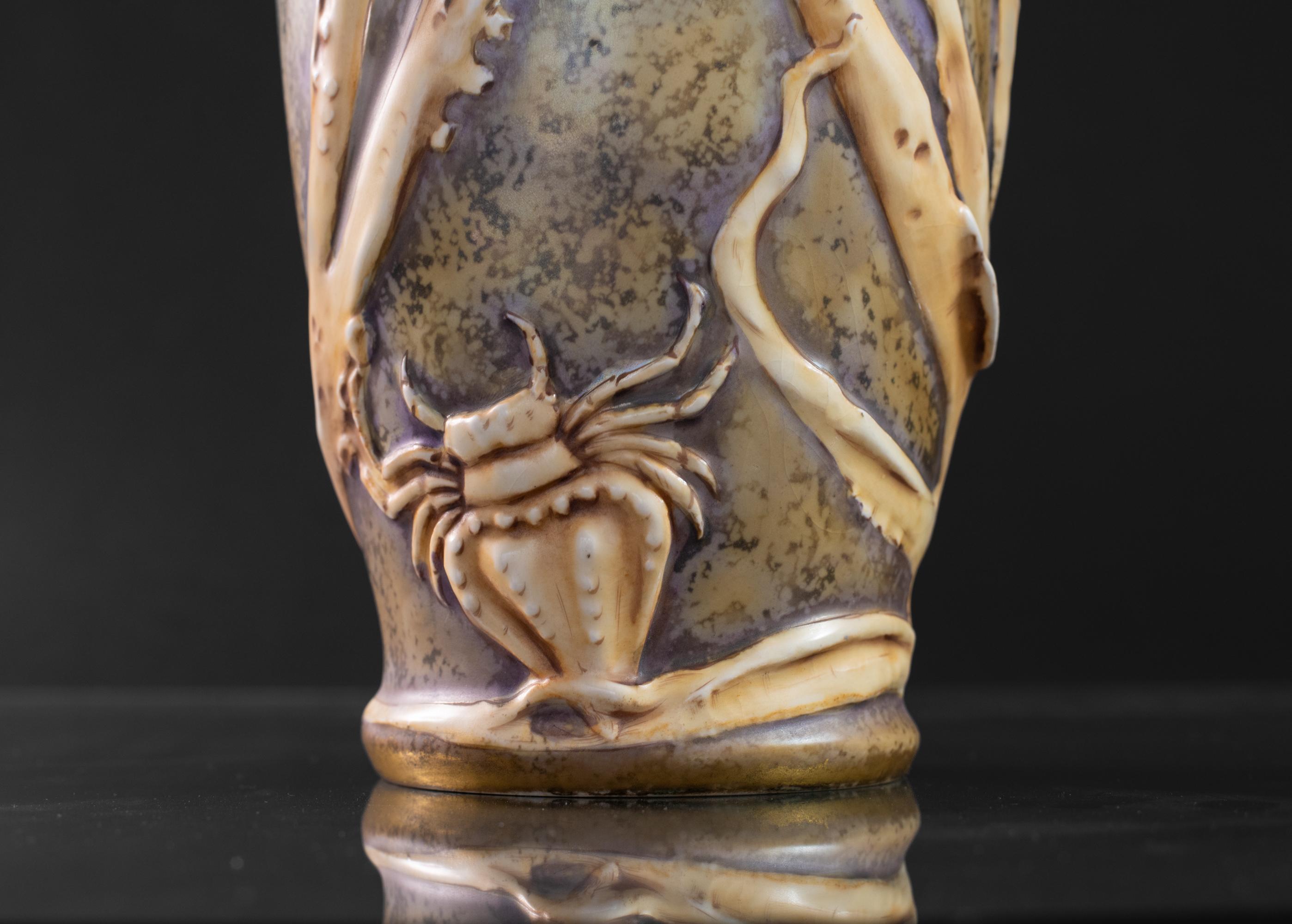 Art Nouveau Vase with Cuttlefish & Hermit Crab by RStK Amphora For Sale 10