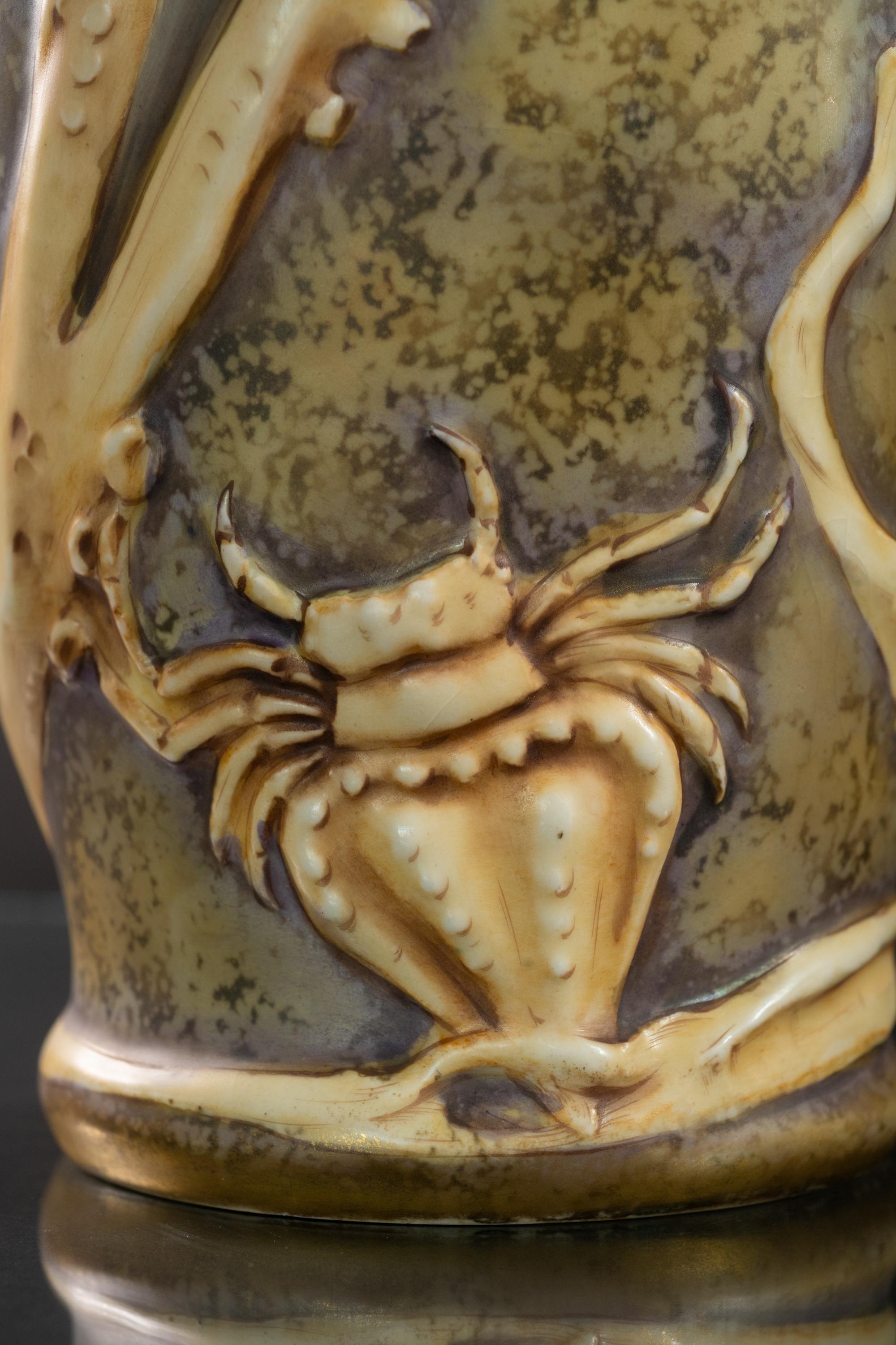 Art Nouveau Vase with Cuttlefish & Hermit Crab by RStK Amphora For Sale 11