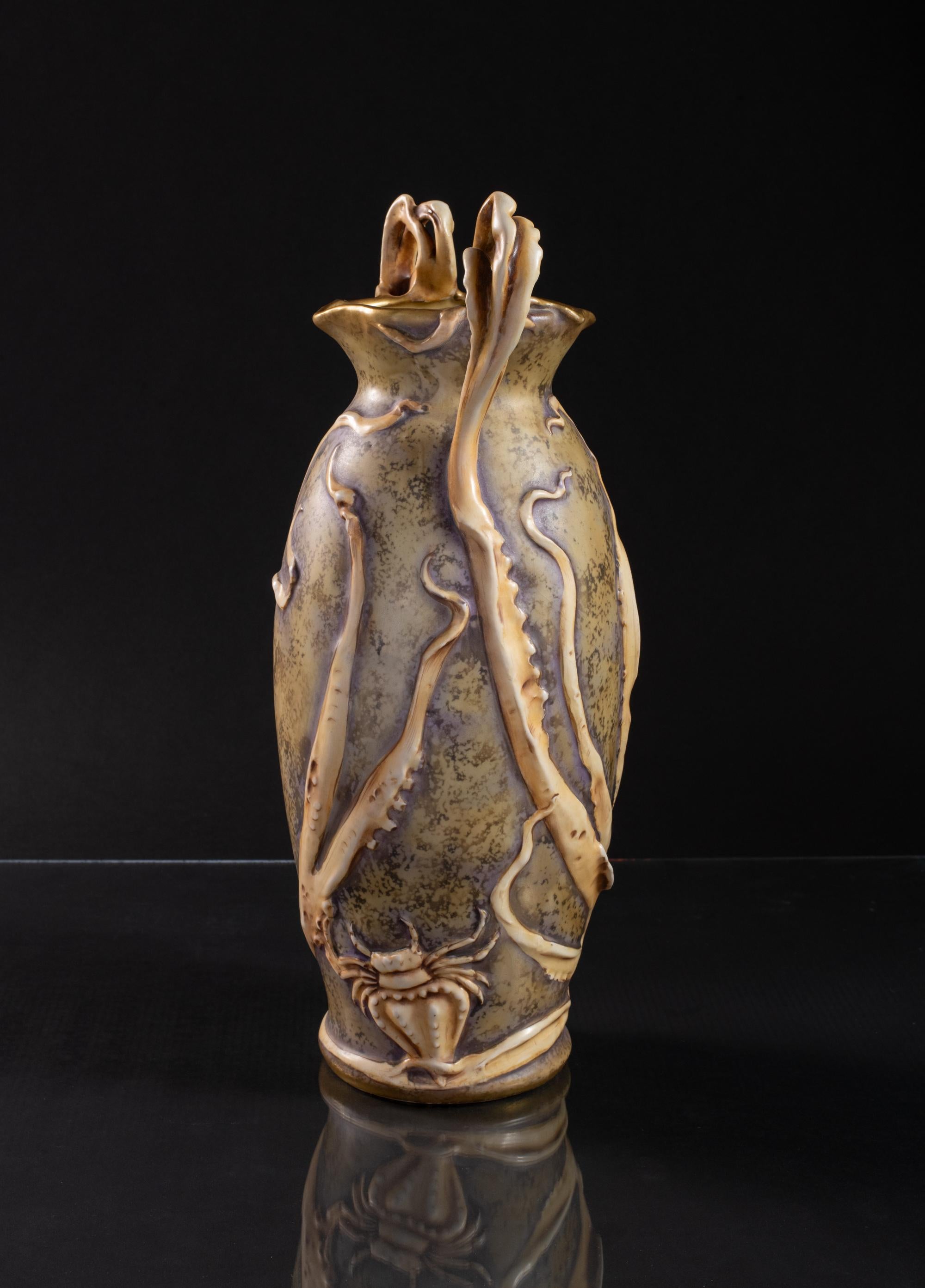 Art Nouveau Vase with Cuttlefish & Hermit Crab by RStK Amphora For Sale 1