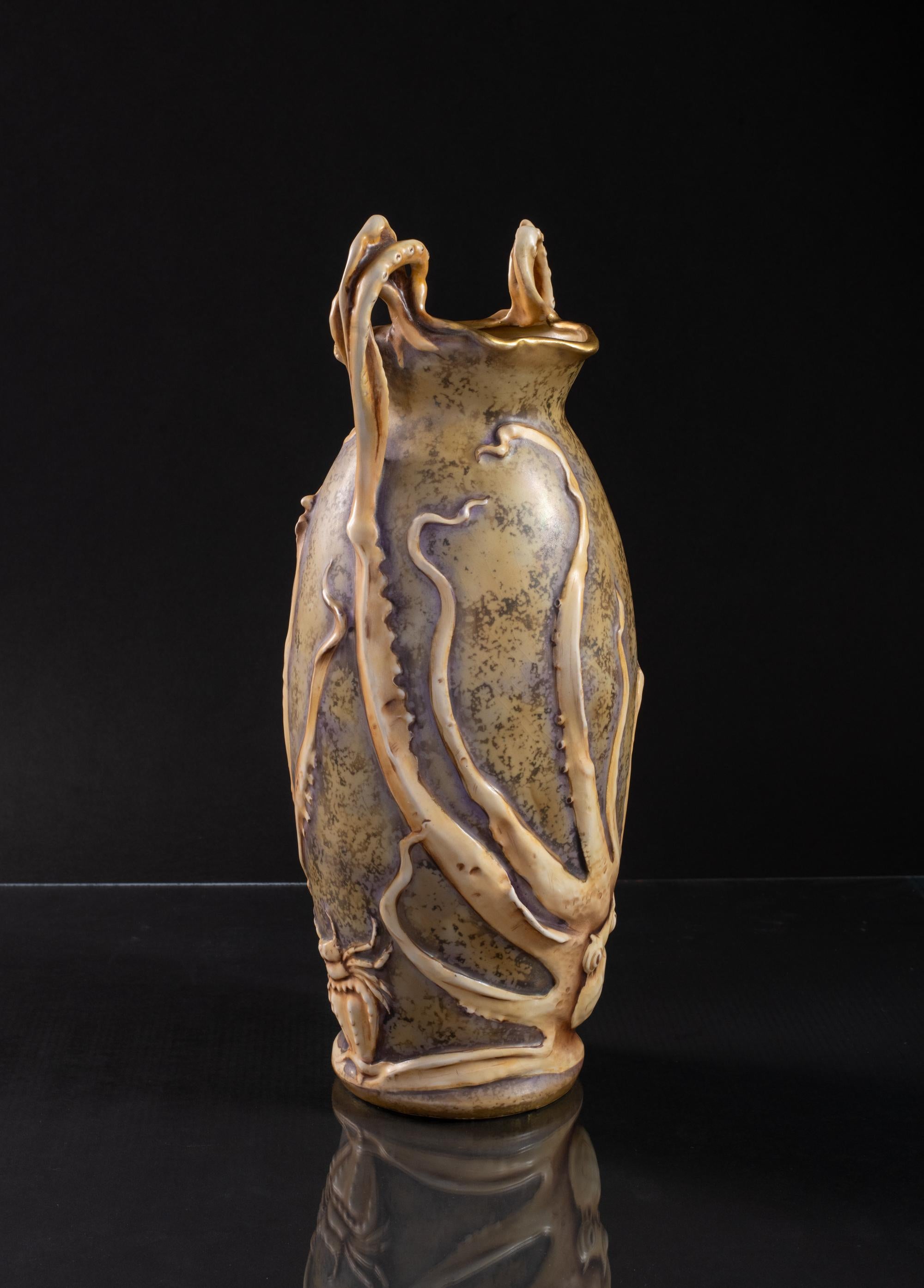 Art Nouveau Vase with Cuttlefish & Hermit Crab by RStK Amphora For Sale 2