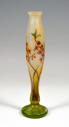 Art Nouveau Vase with Delicate Flower Branches Decor, Daum Nancy, France, c 1900