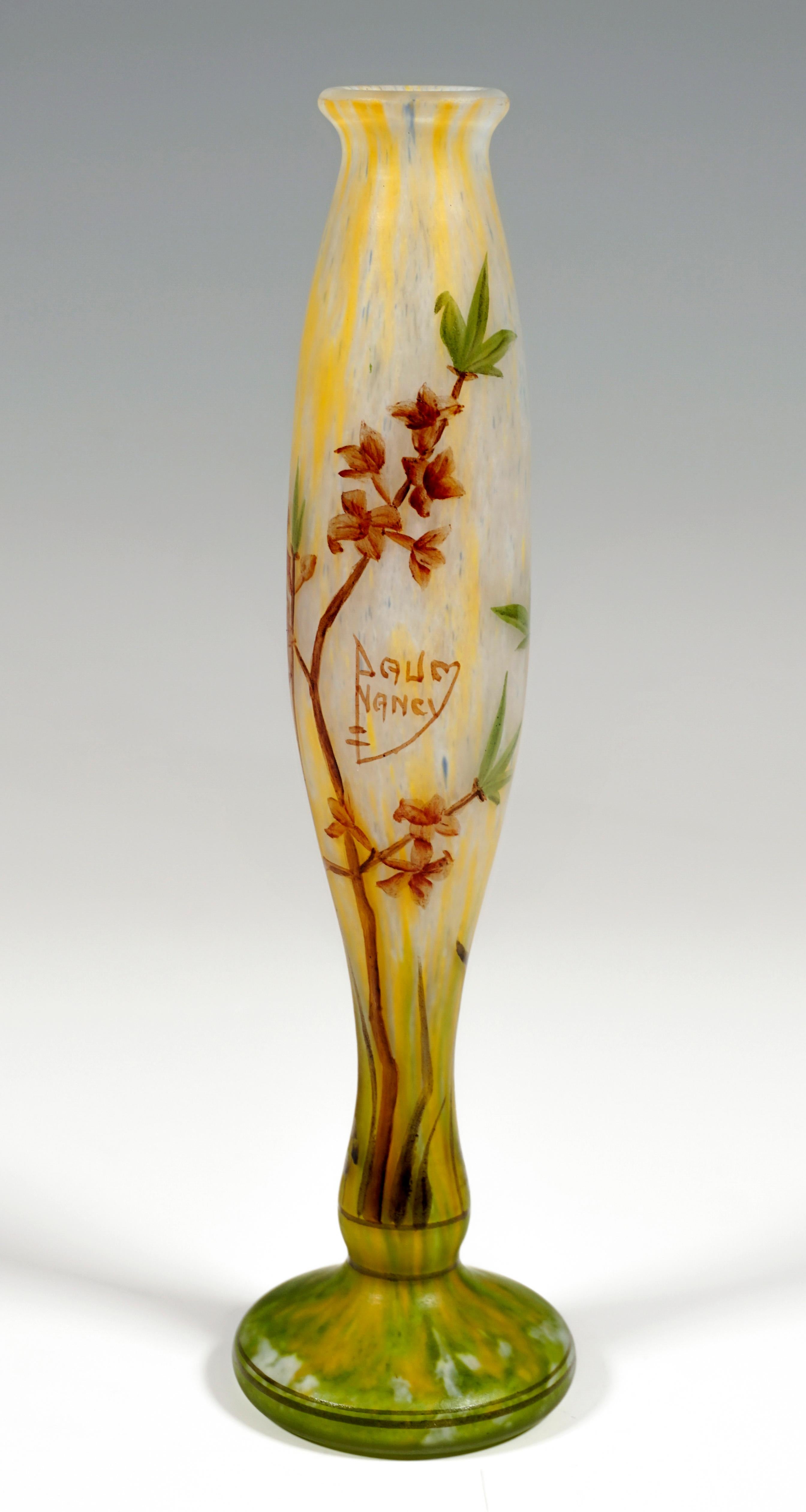 Etched Art Nouveau Vase with Delicate Flower Branches Decor, Daum Nancy, France, c 1900