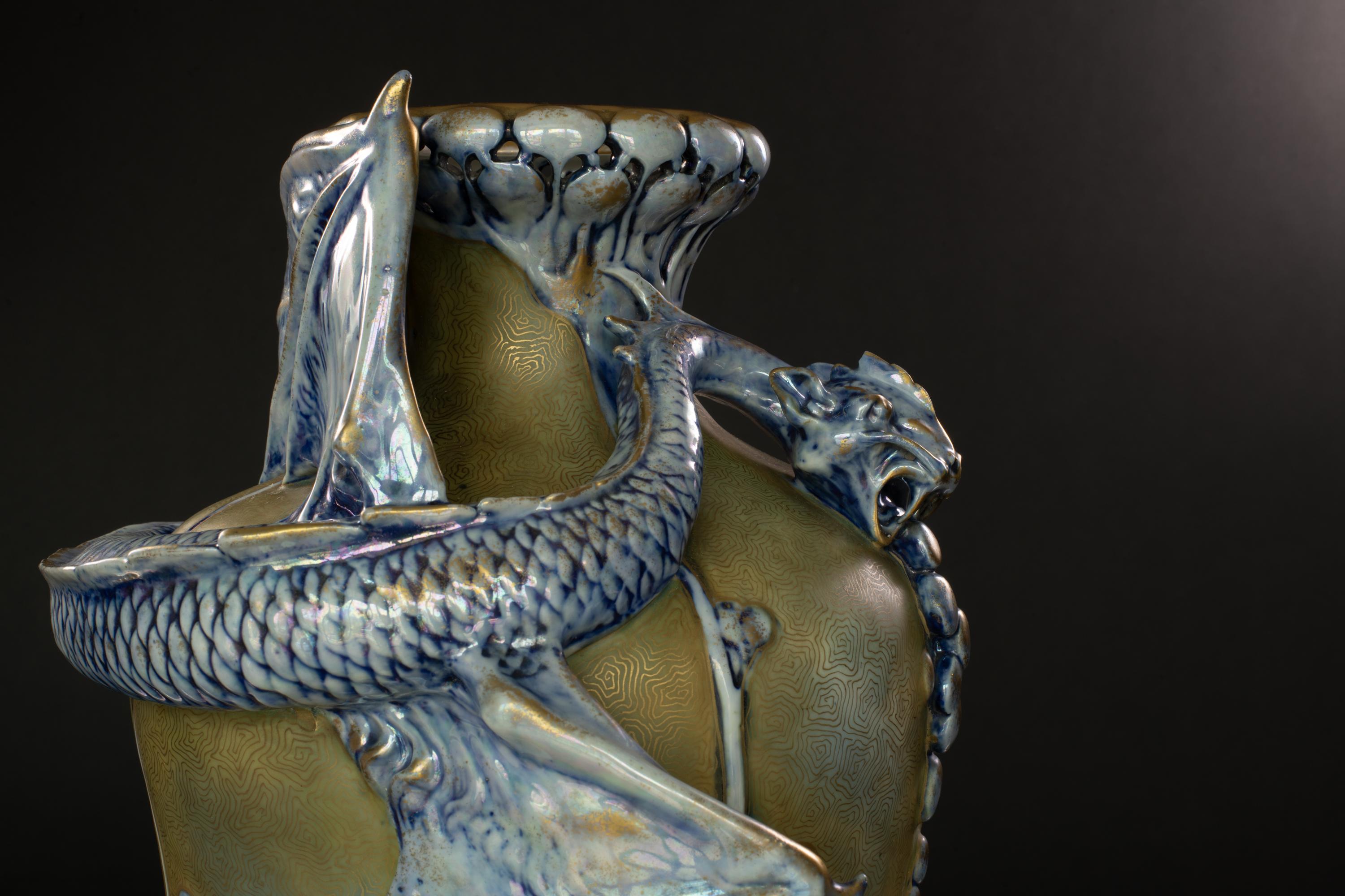Vaso Art Nouveau con drago infuocato di Stellmacher & Dachsel per RStK Amphora in vendita 4
