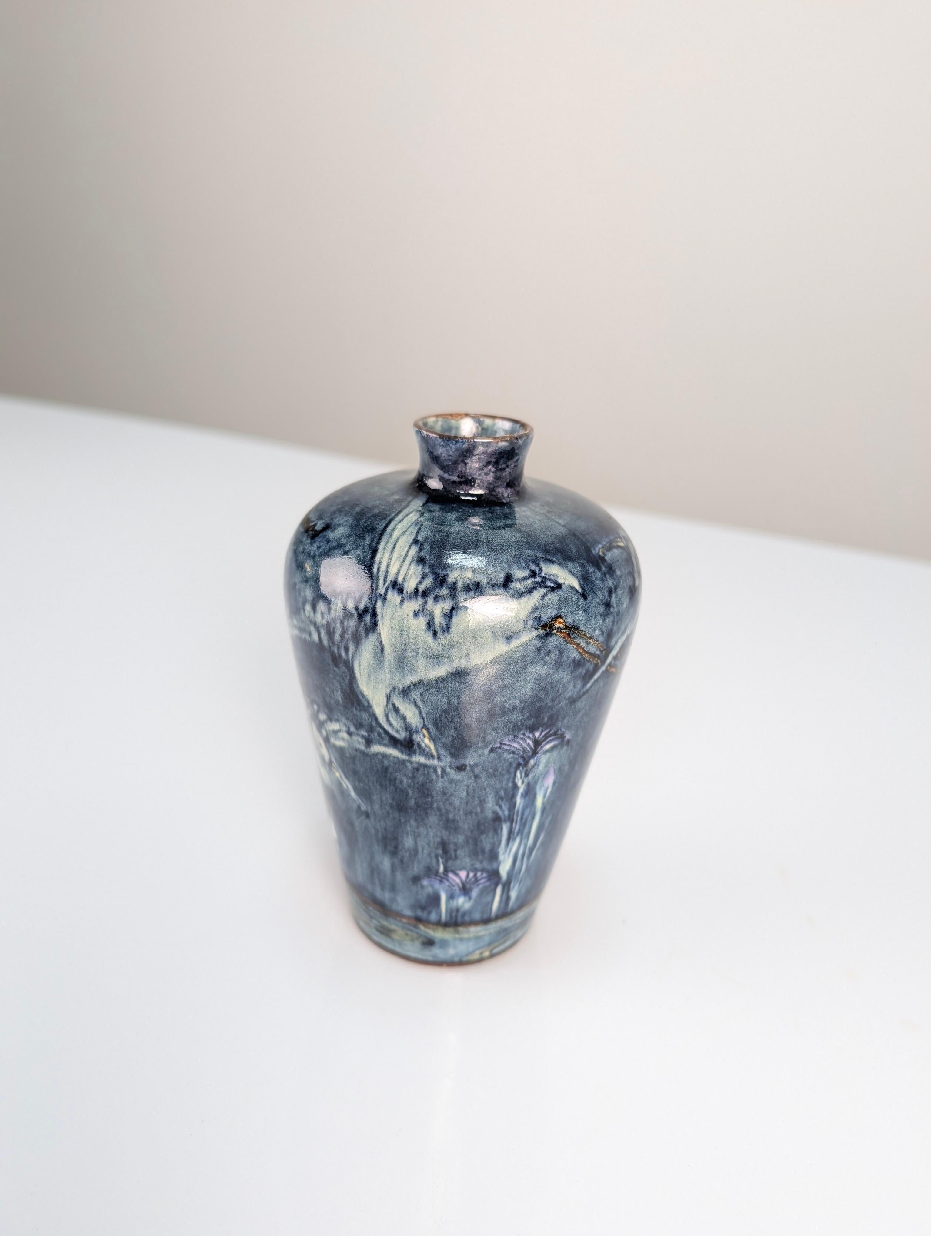 Vaso in stile Art Nouveau con aironi e fiori, J.W. Heron Mijnlieff, Olanda Utrecht 1900 in vendita 3