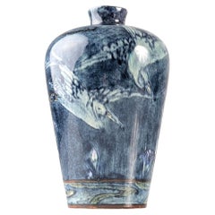 Art Nouveau Vase with Herons and Flowers, J.W. Mijnlieff, Holland Utrecht 1900s