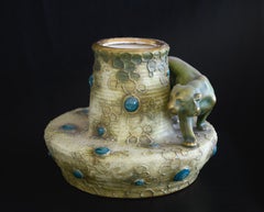 Art Nouveau Vase with Lioness by Eduard Stellmacher for RStK Amphora