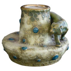 Art Nouveau Vase with Lioness by Eduard Stellmacher for RStK Amphora