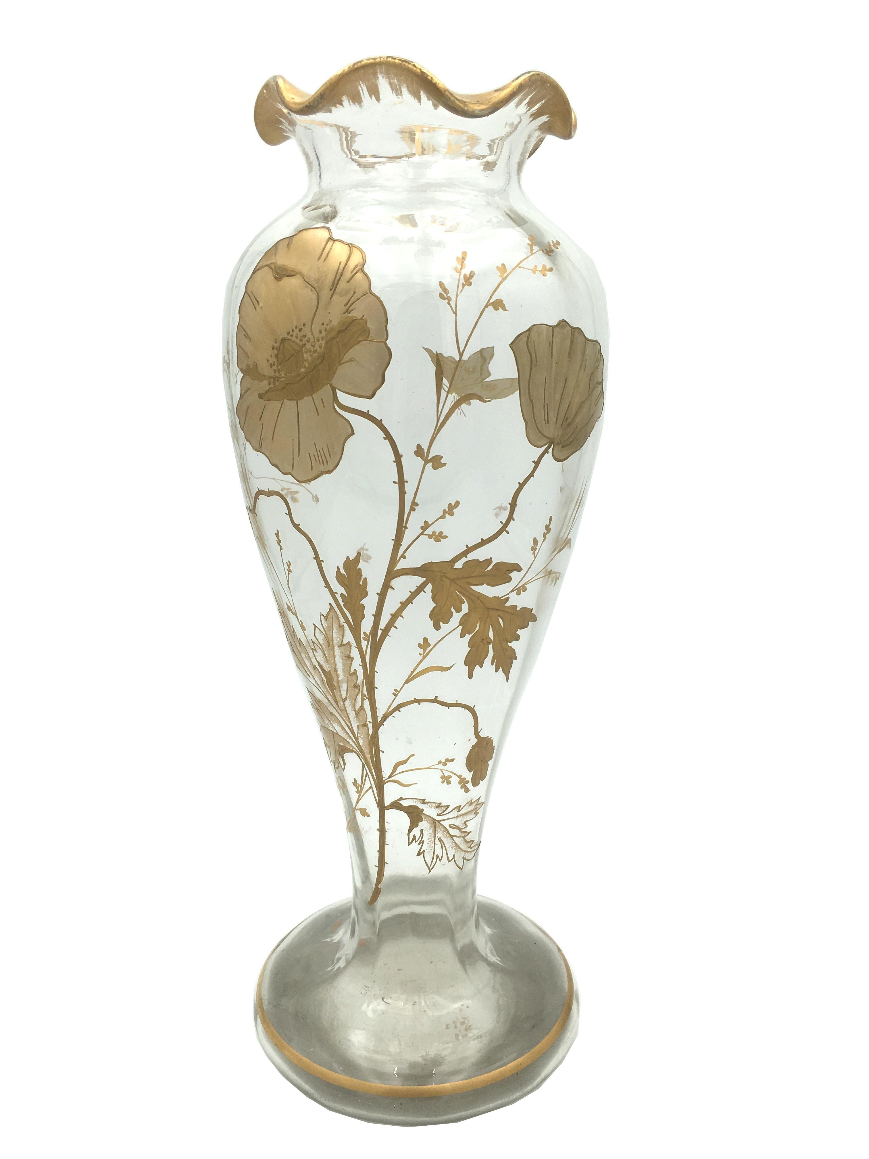 Art Nouveau Vase with Painted Guilt Decoration of Poppies and Butterfly 4