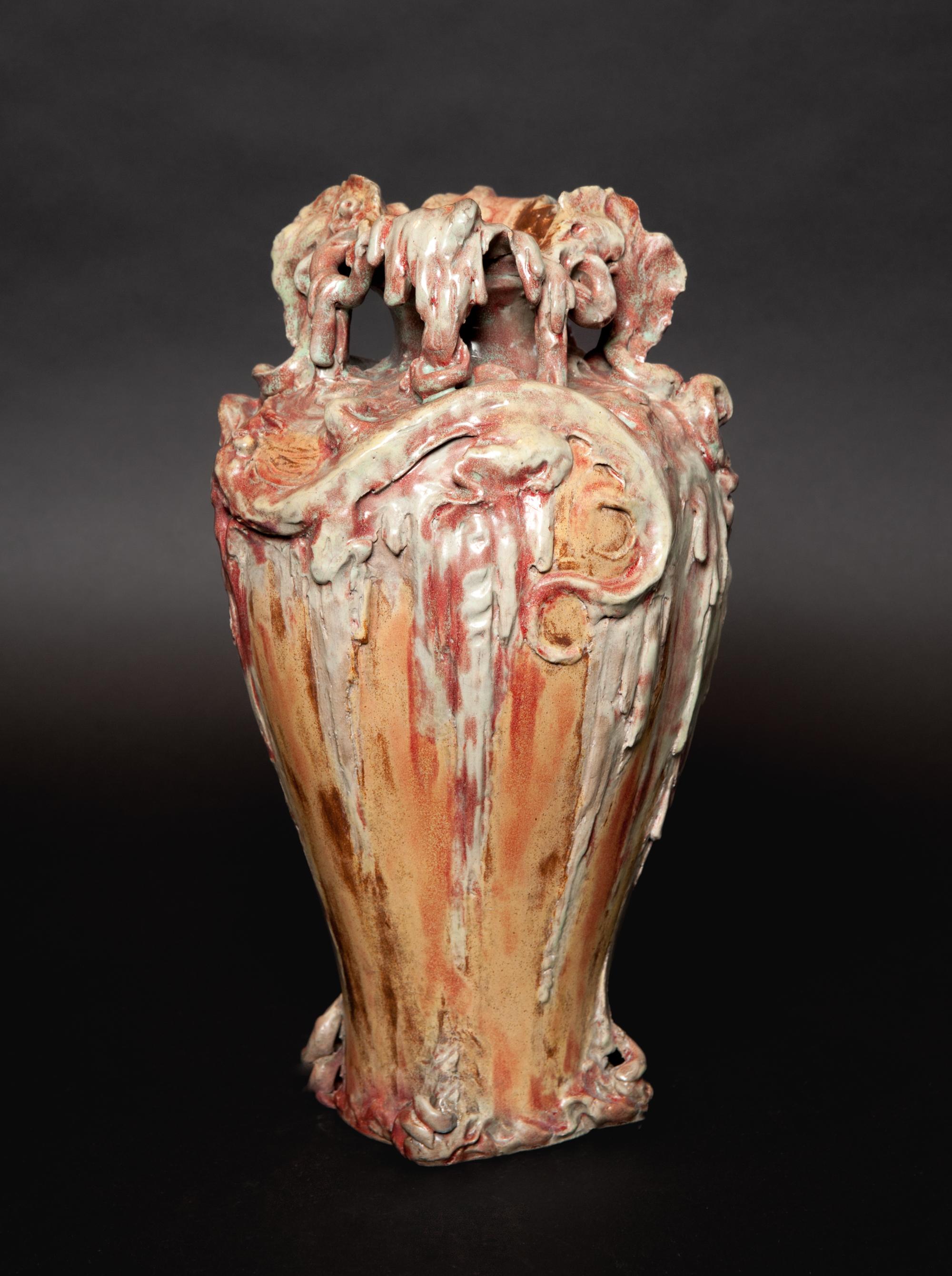 Glazed Art Nouveau Vase with Salamanders, School of George Hoentschel For Sale