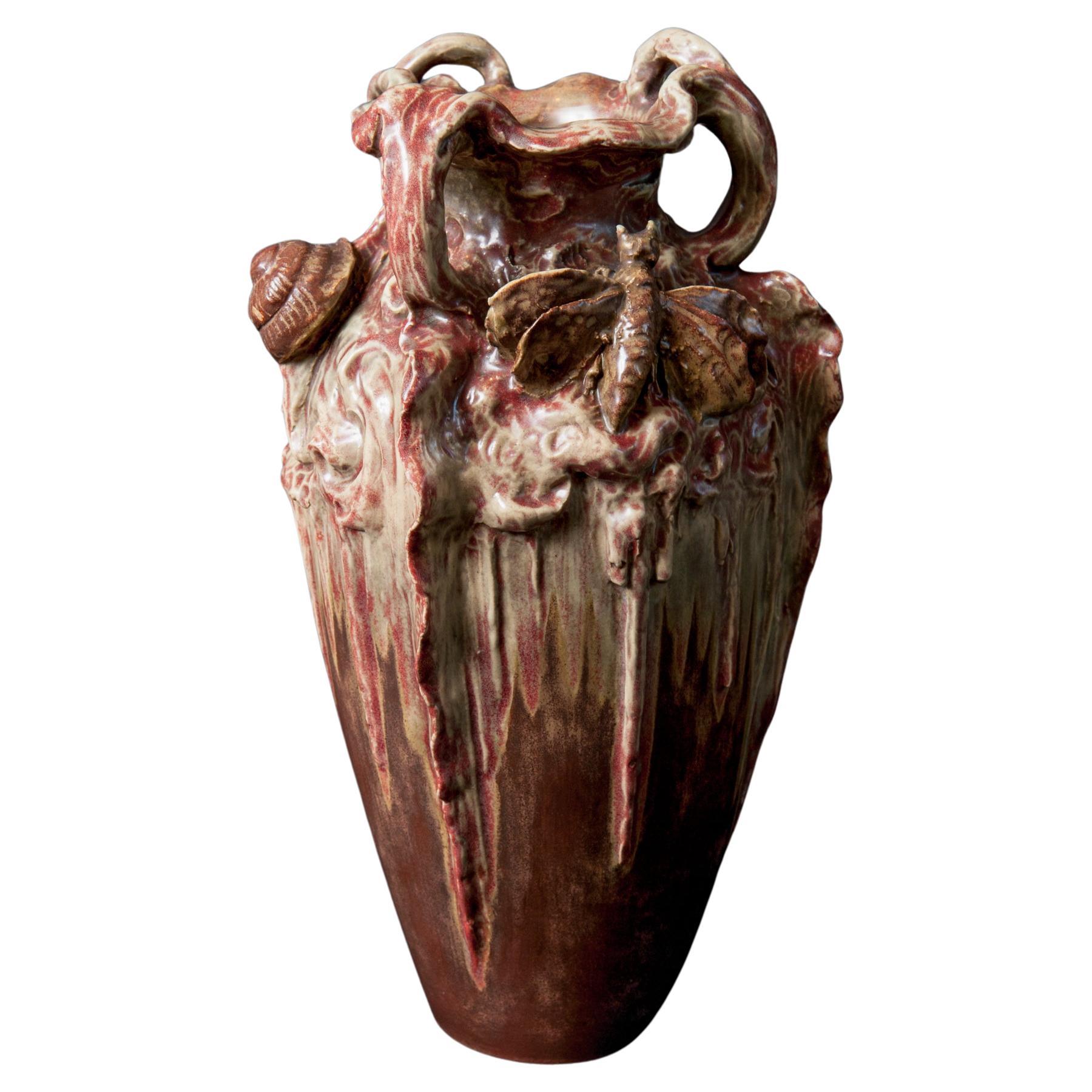 Art Nouveau Vase with Snails and Moths, School of George Hoentschel For Sale