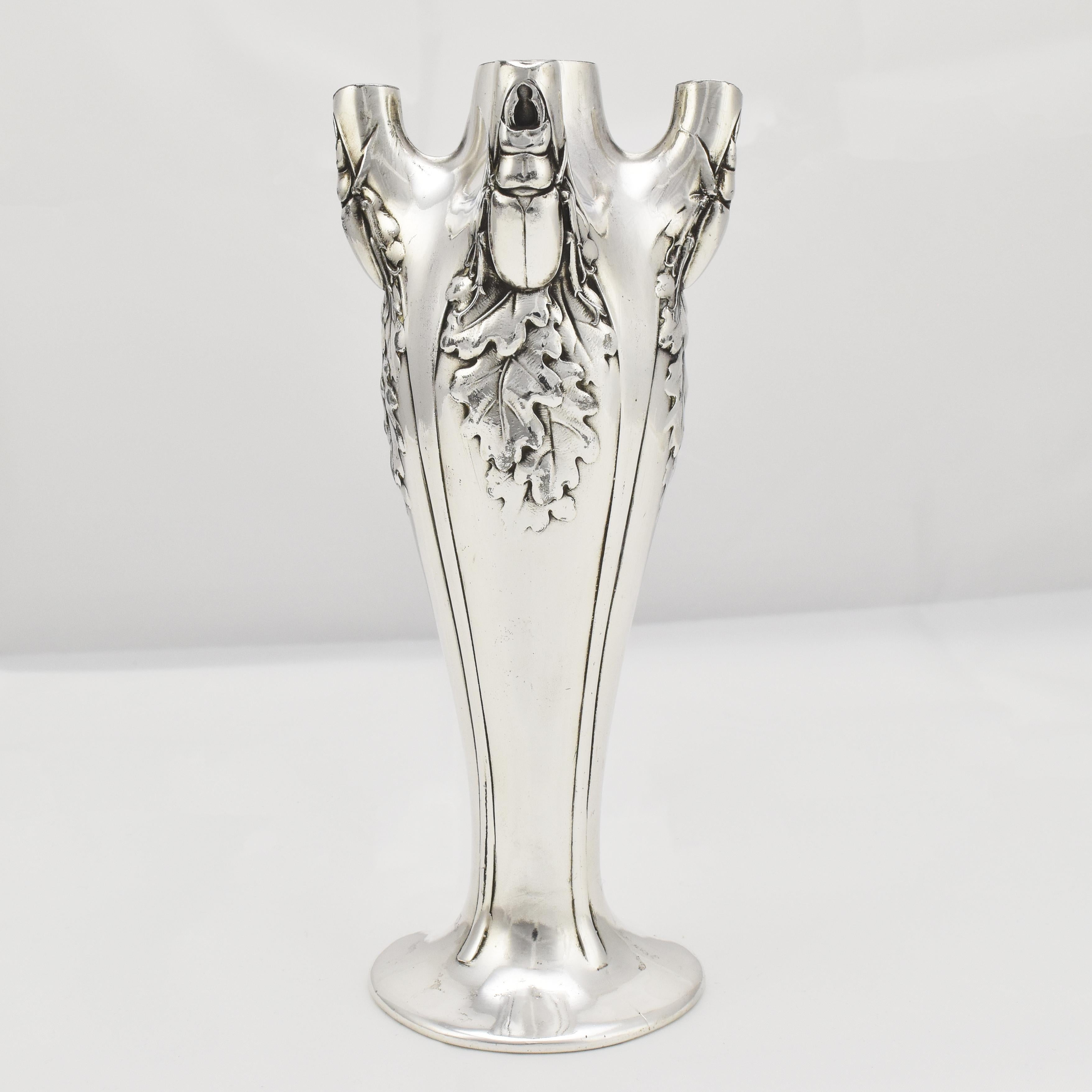 French Art Nouveau Vase with Stag Beetles by Christofle Gallia Paris For Sale