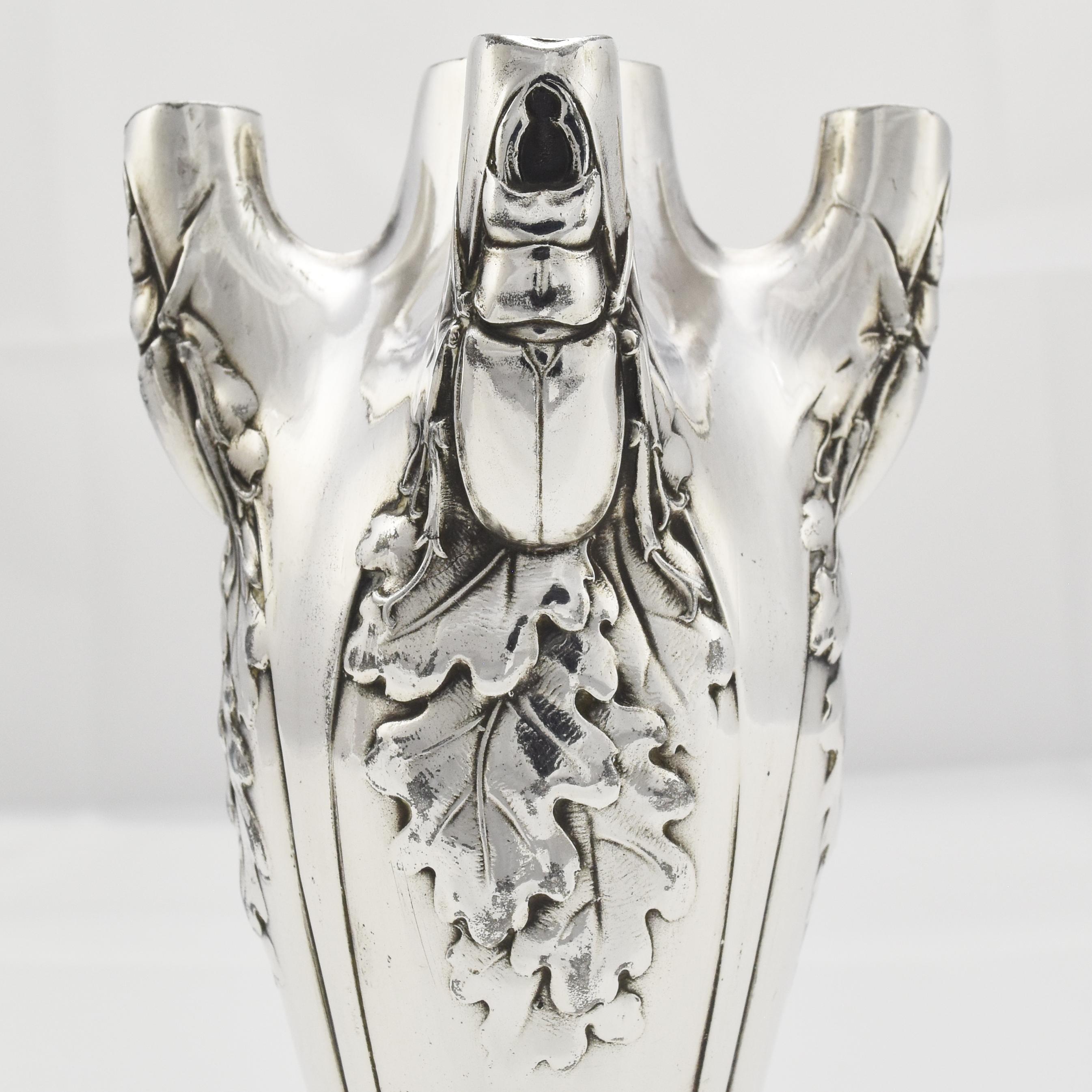 Early 20th Century Art Nouveau Vase with Stag Beetles by Christofle Gallia Paris For Sale