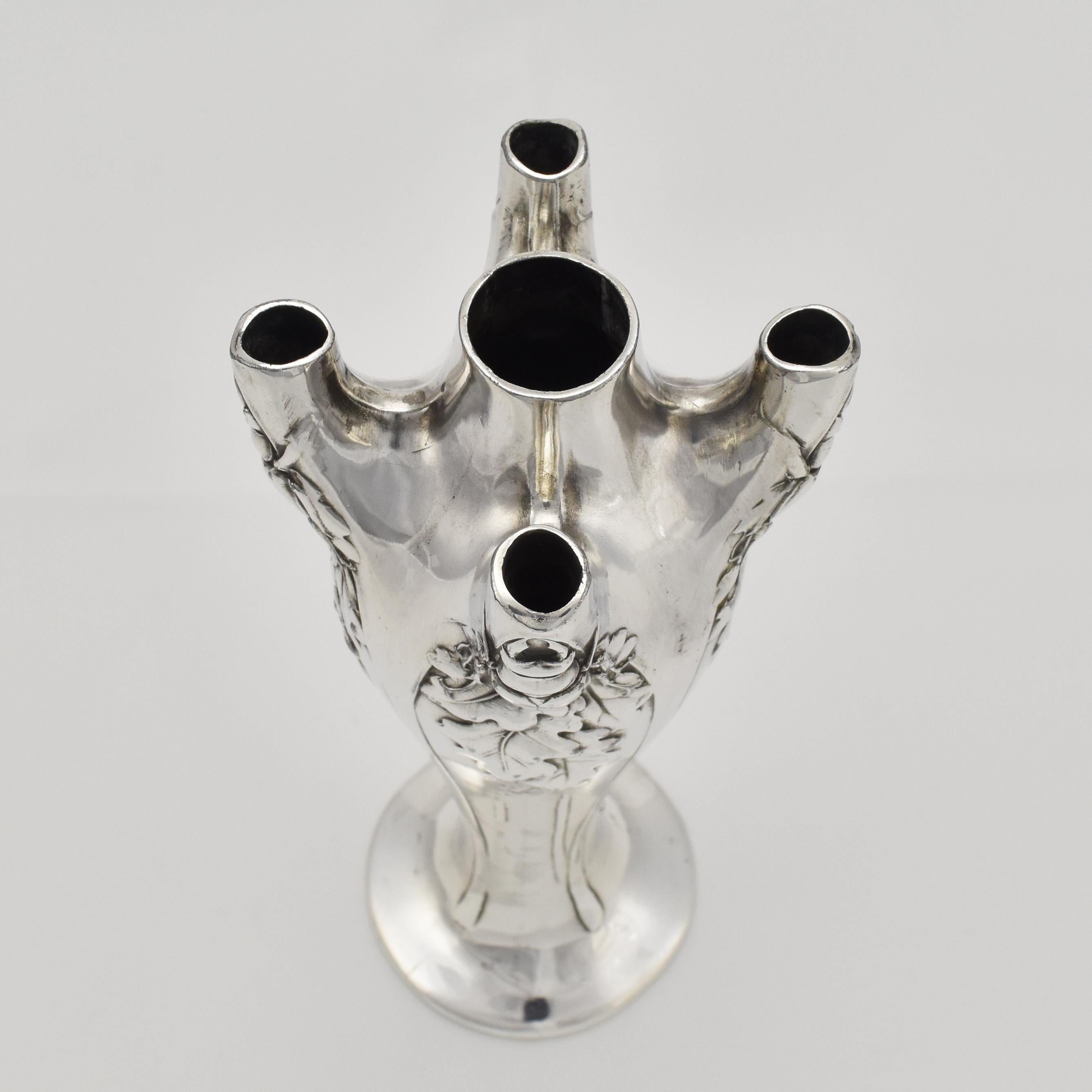 Silver Plate Art Nouveau Vase with Stag Beetles by Christofle Gallia Paris For Sale