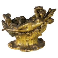 Art Nouveau Vase With Woman Sculpture, 20th Century