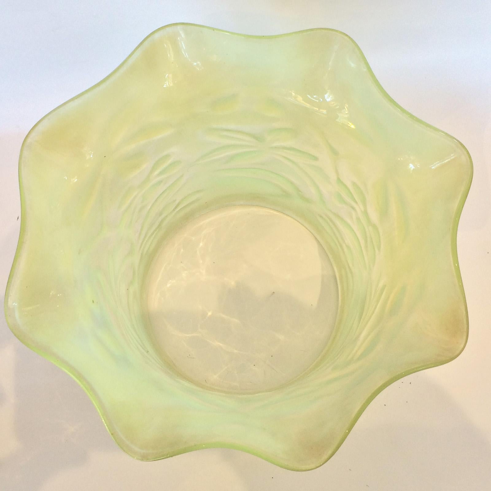 English Art Nouveau Vaseline Glass Floral Lamp or Ceiling Light Shade For Sale