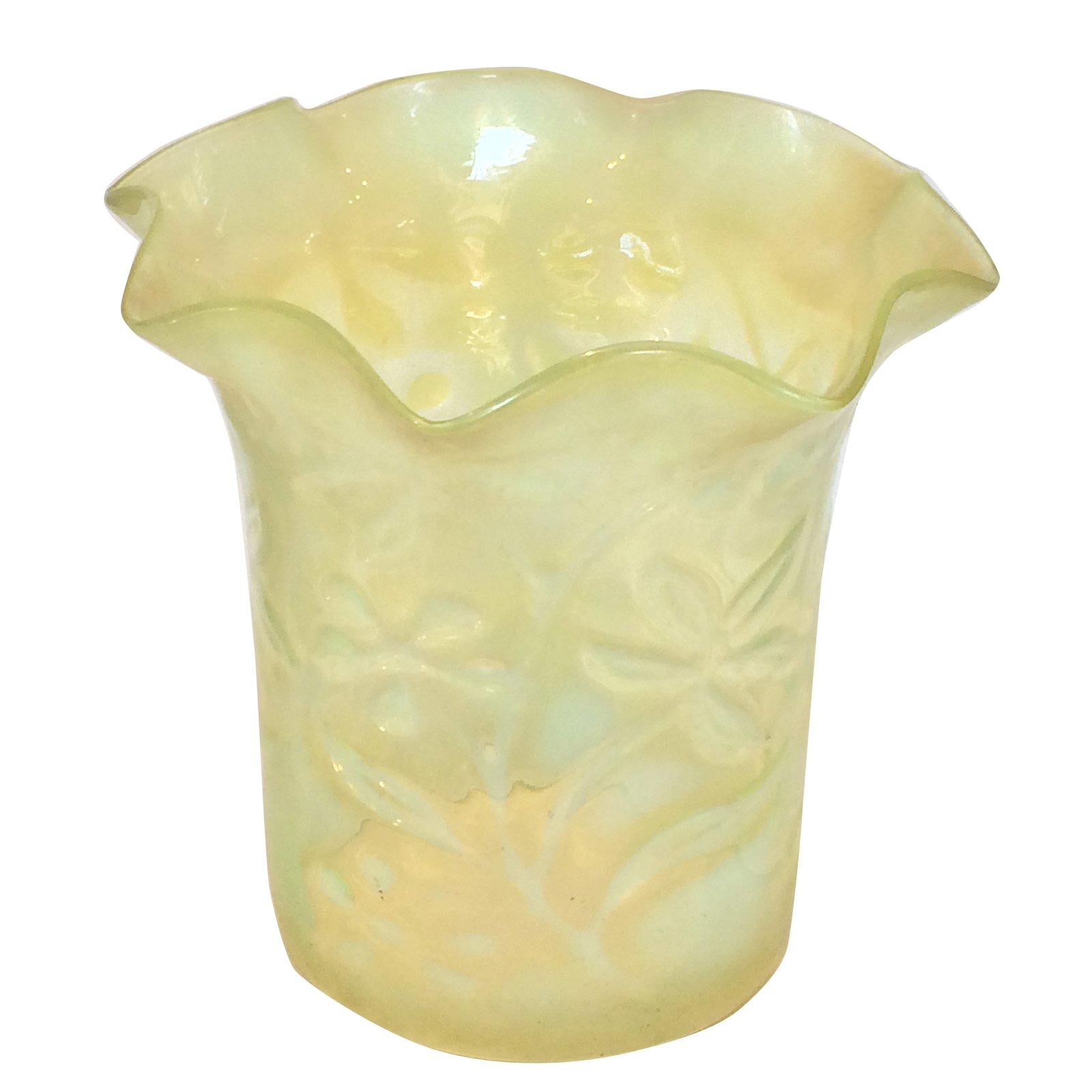 Art Nouveau Vaseline Glass Floral Lamp or Ceiling Light Shade For Sale