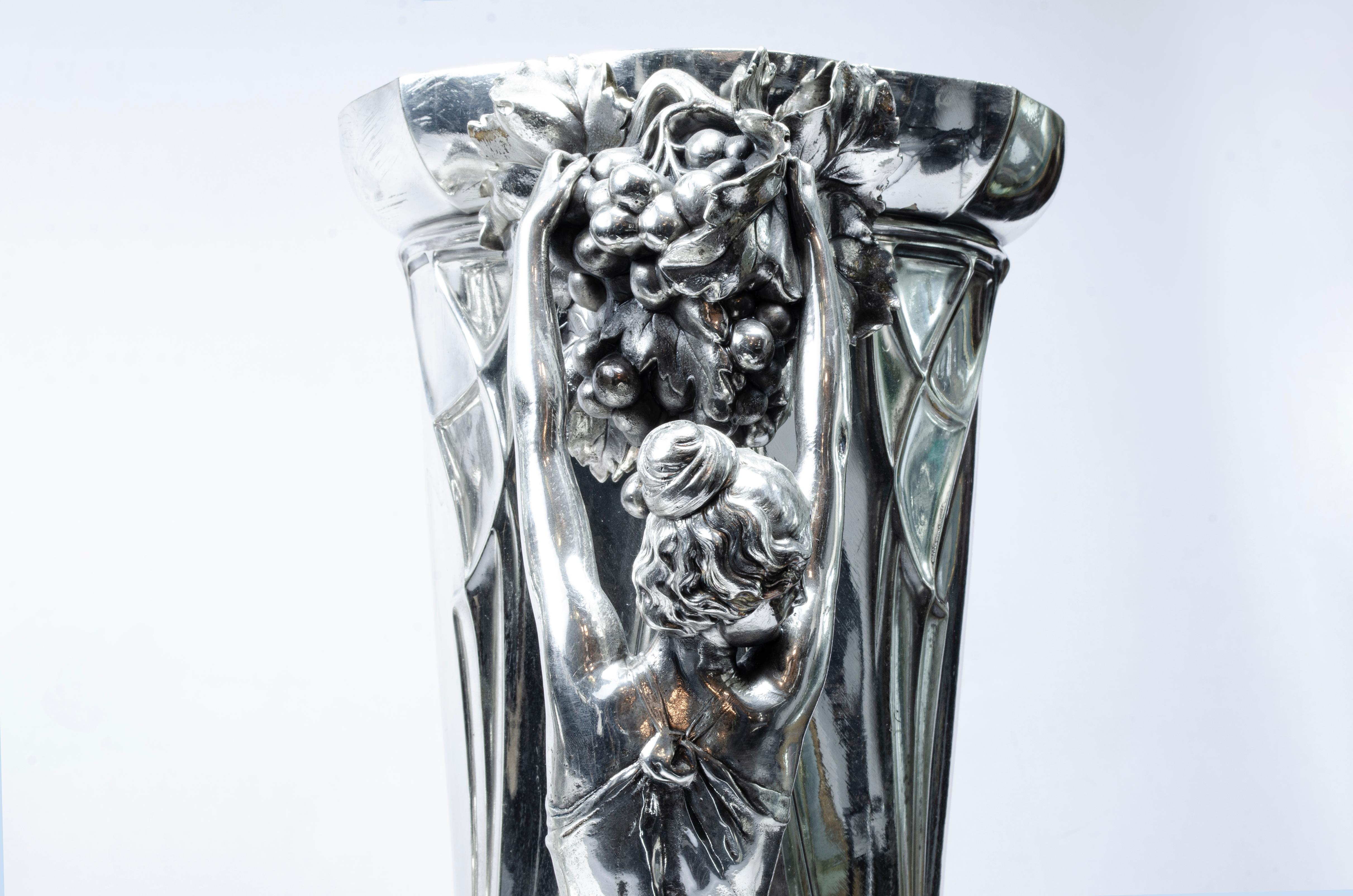 Silvered Art Nouveau Vases by WMF For Sale