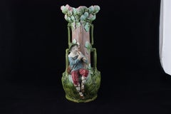 Art Nouveau Vases with Children and Foliage, Cecoslovakia, 1900s, Set of 2