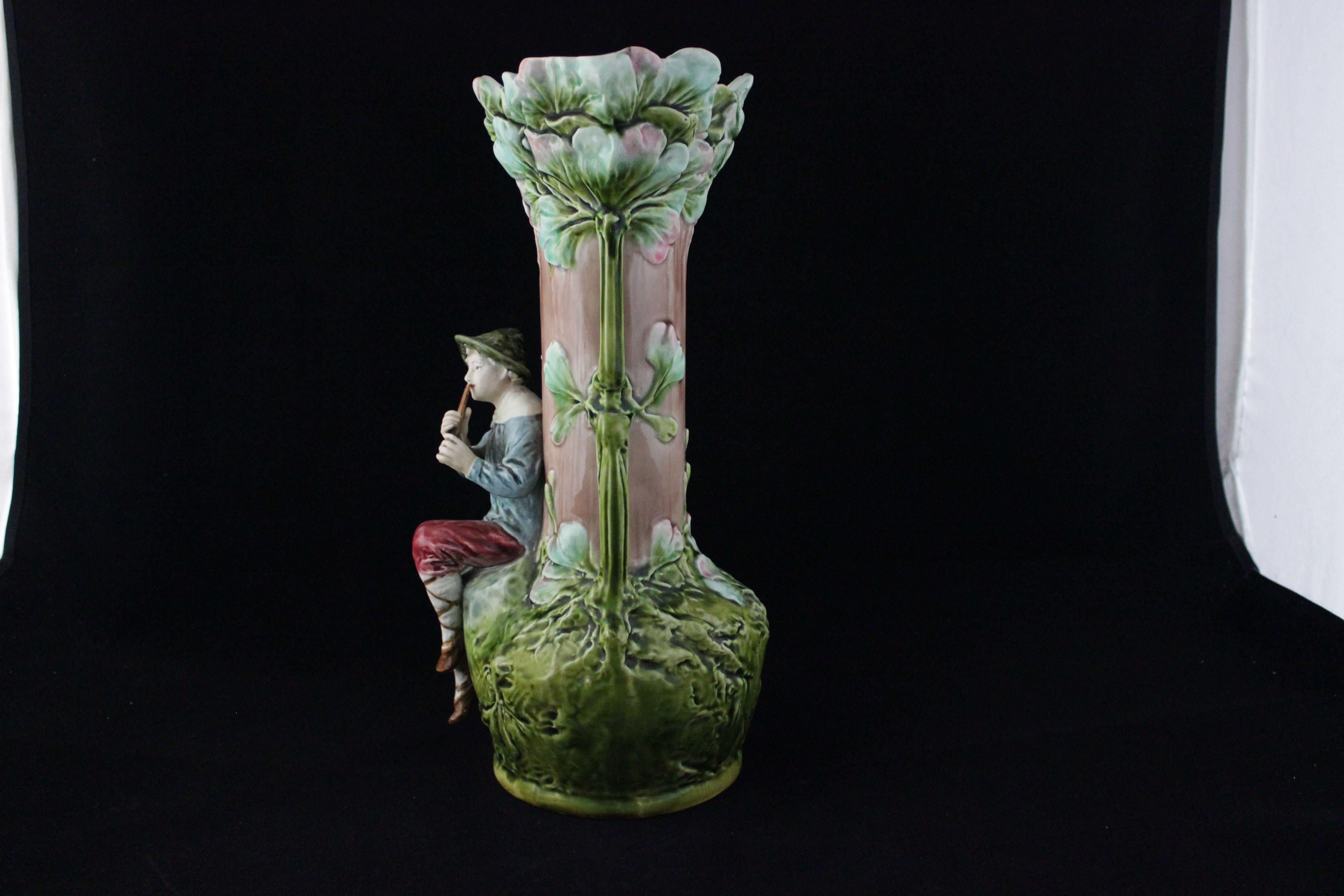 Slovak Art Nouveau Vases with Children and Foliage, Cecoslovakia, 1900s, Set of 2 For Sale